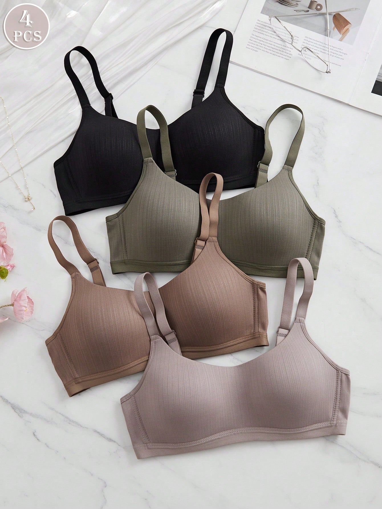 Casual Stripe Wireless Soft Cup Solid Bralette Lingerie Underwear Bra