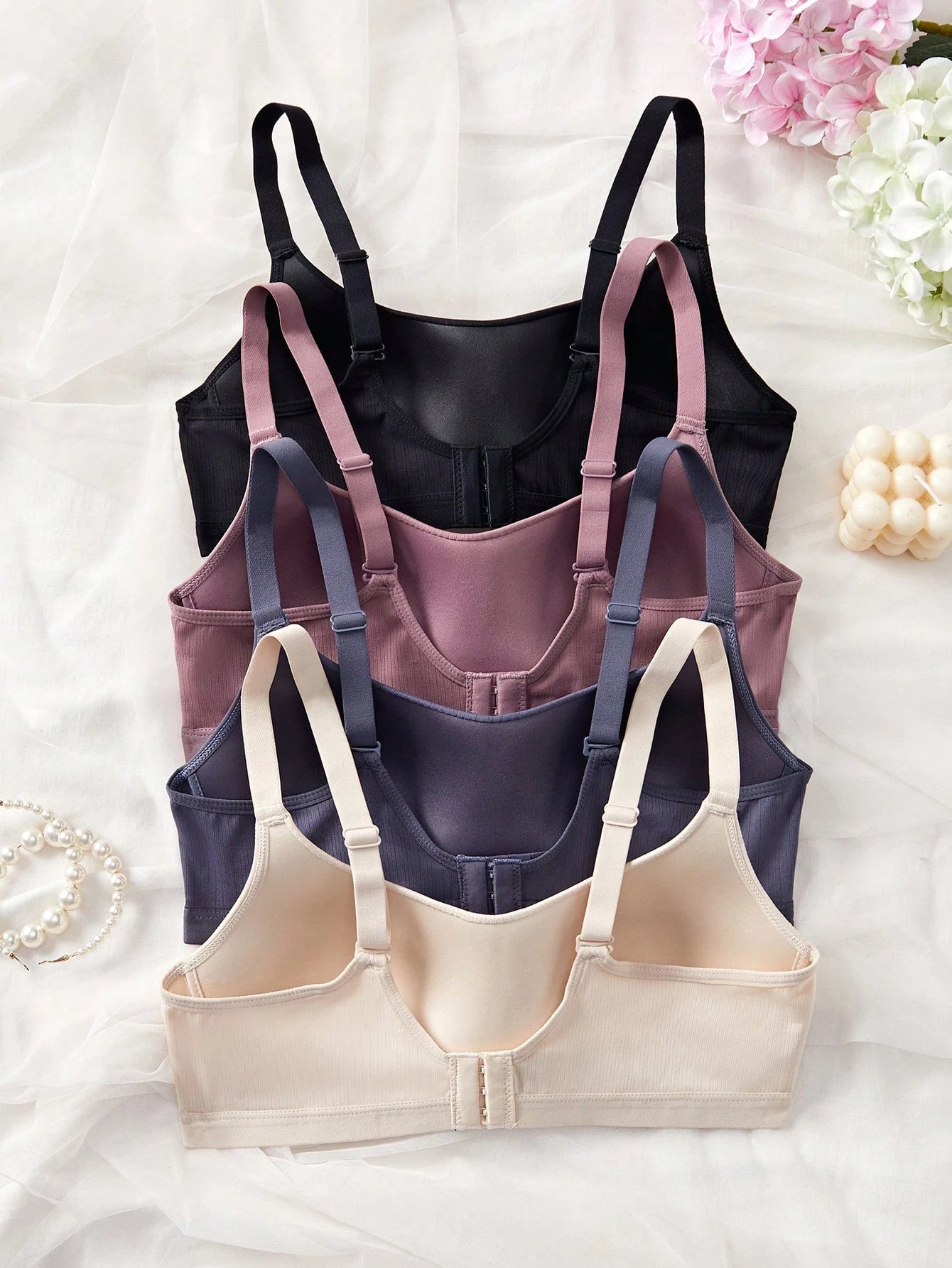 Casual Stripe Wireless Soft Cup Solid Bralette Lingerie Underwear Bra