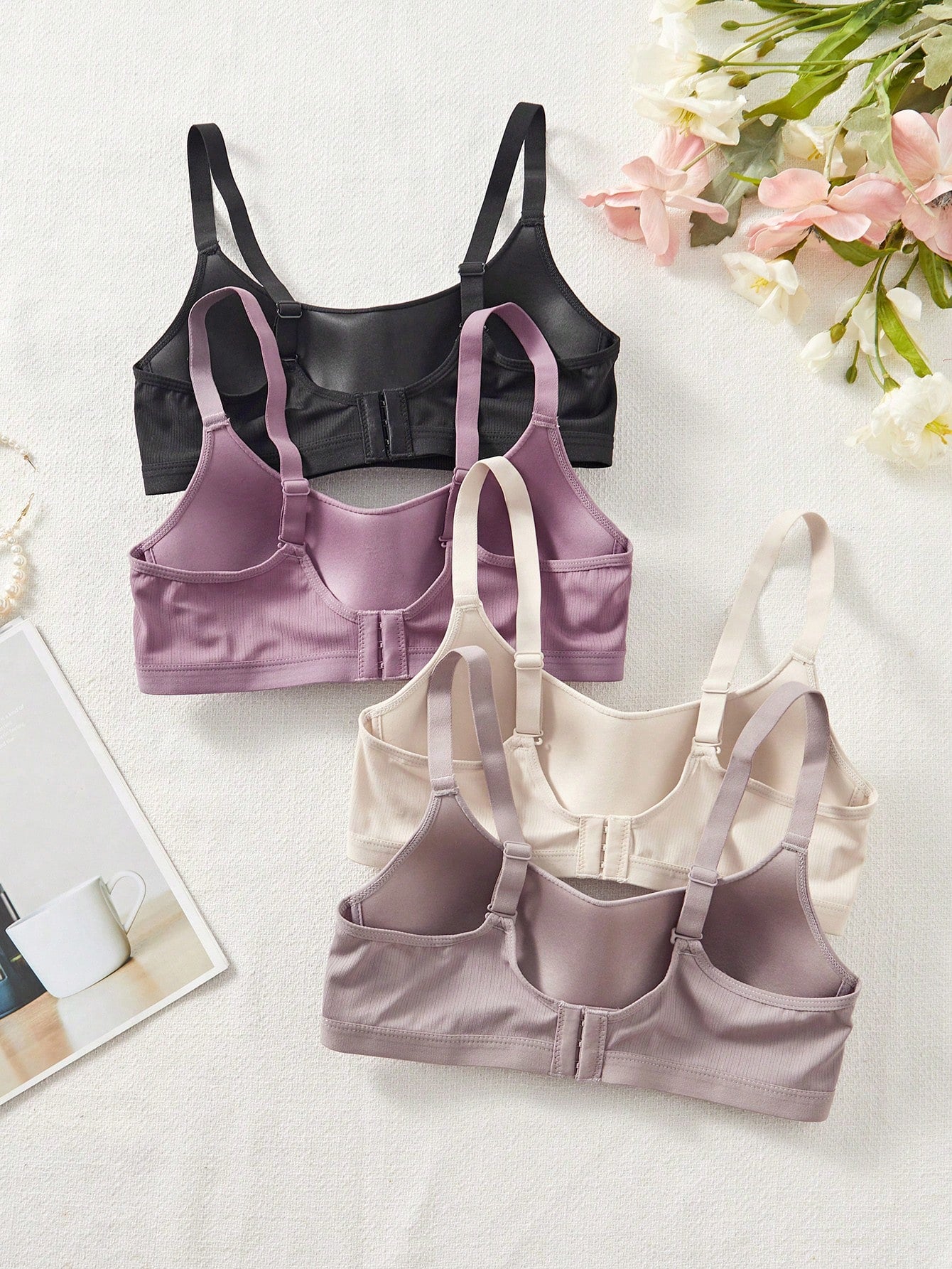 Casual Stripe Wireless Soft Cup Solid Bralette Lingerie Underwear Bra