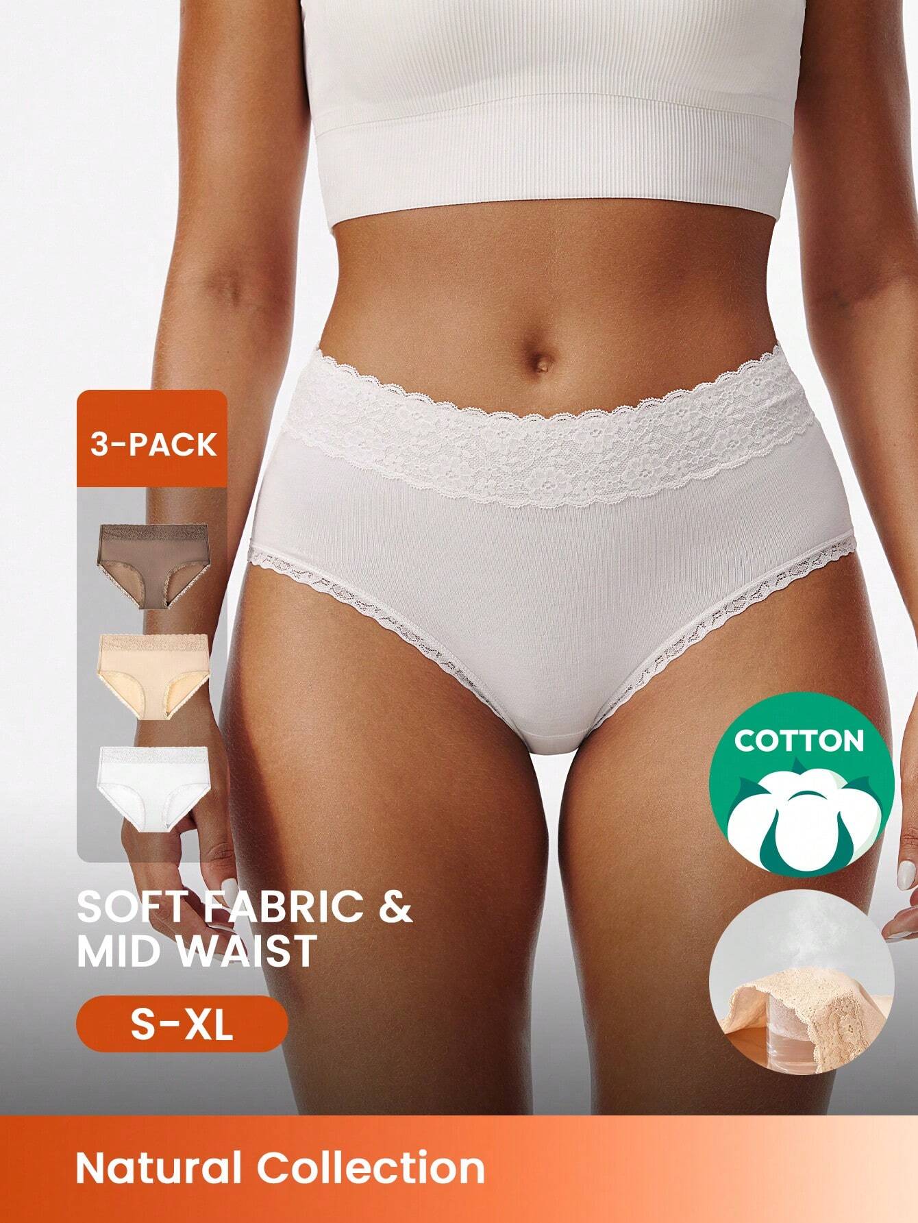 LUVLETTE 3-Pack High-Rise Cotton Girly Women's Underwear Briefs Panty Set