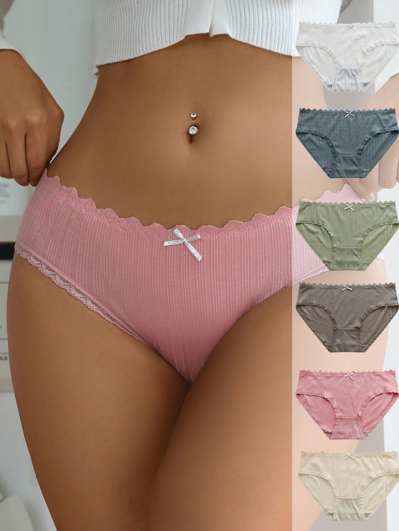 6pack Lace Trim Bow Front Panty