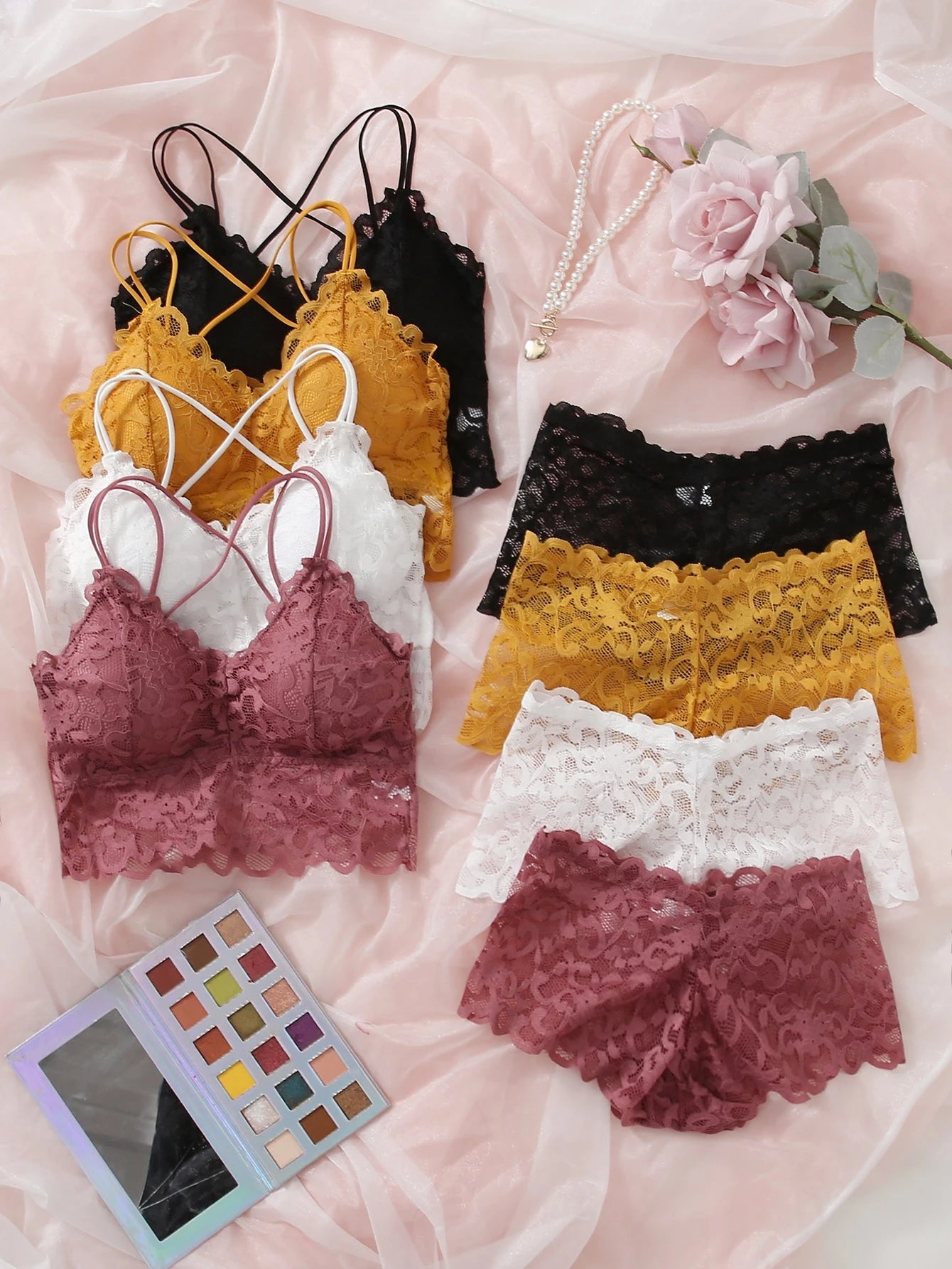 4pcs/Set Lace Wireless Bra And Panties Set Lingerie Set