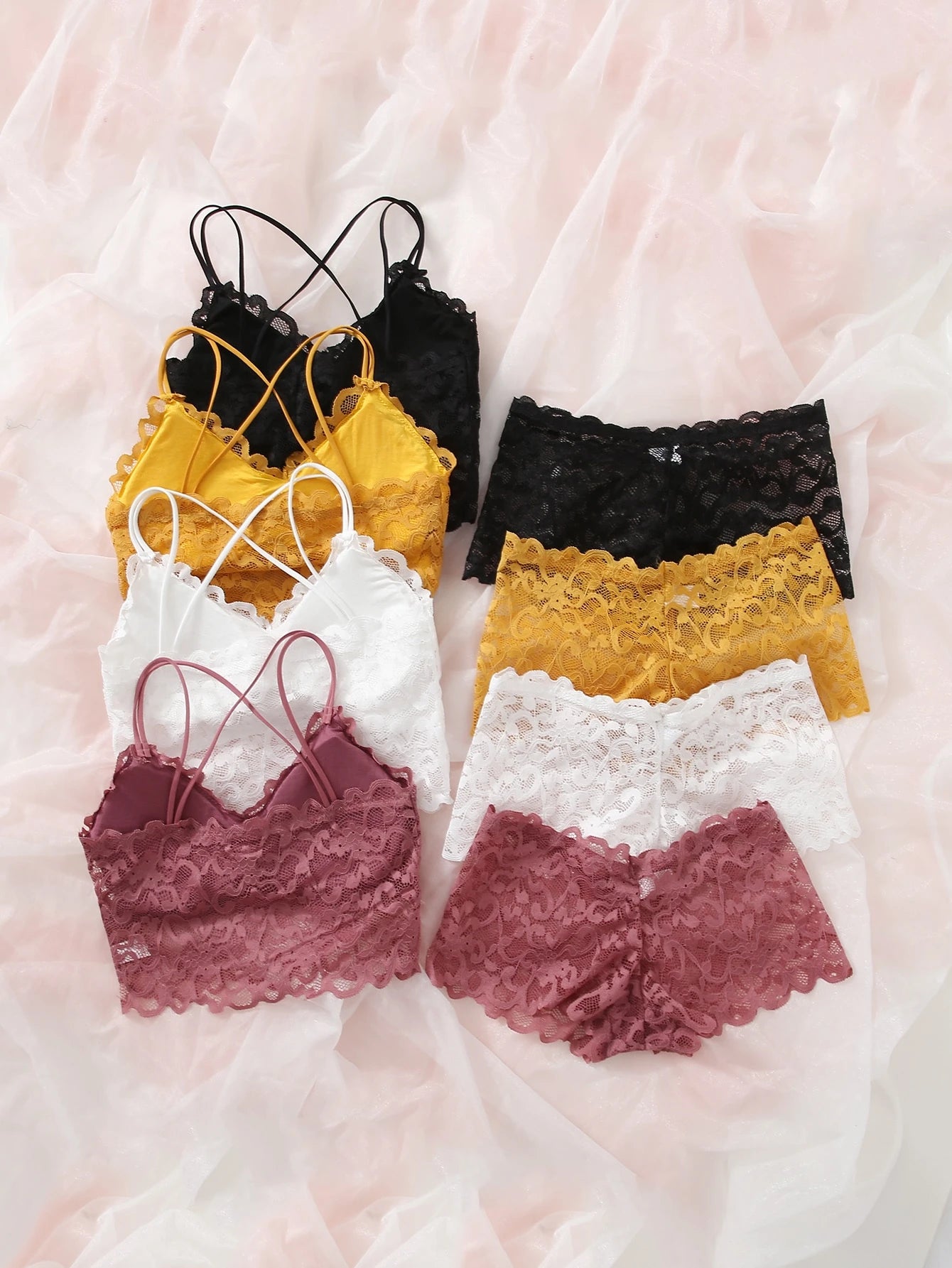 4pcs/Set Lace Wireless Bra And Panties Set Lingerie Set