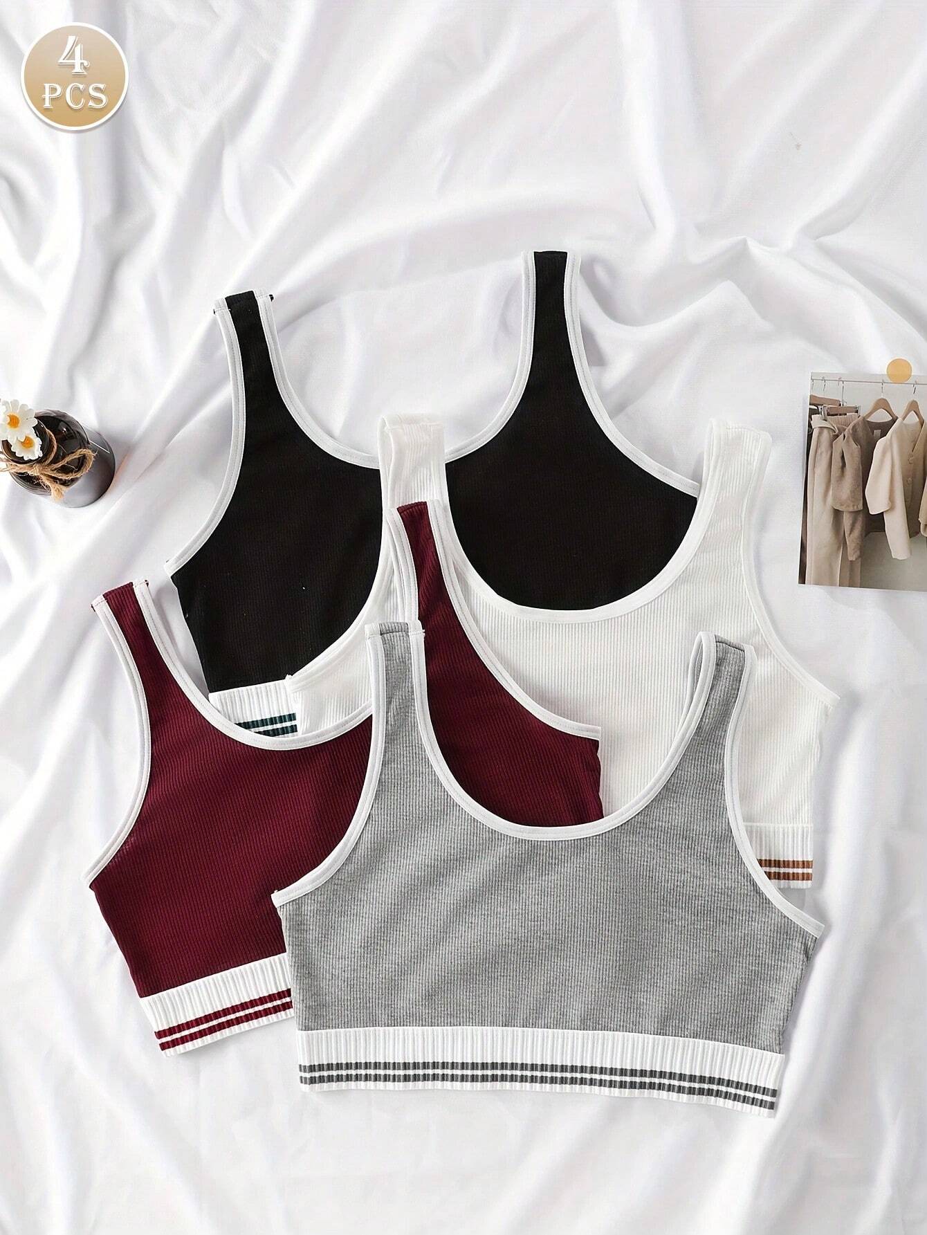 4pcs/Set Women Solid Color Breathable & Comfortable Vest