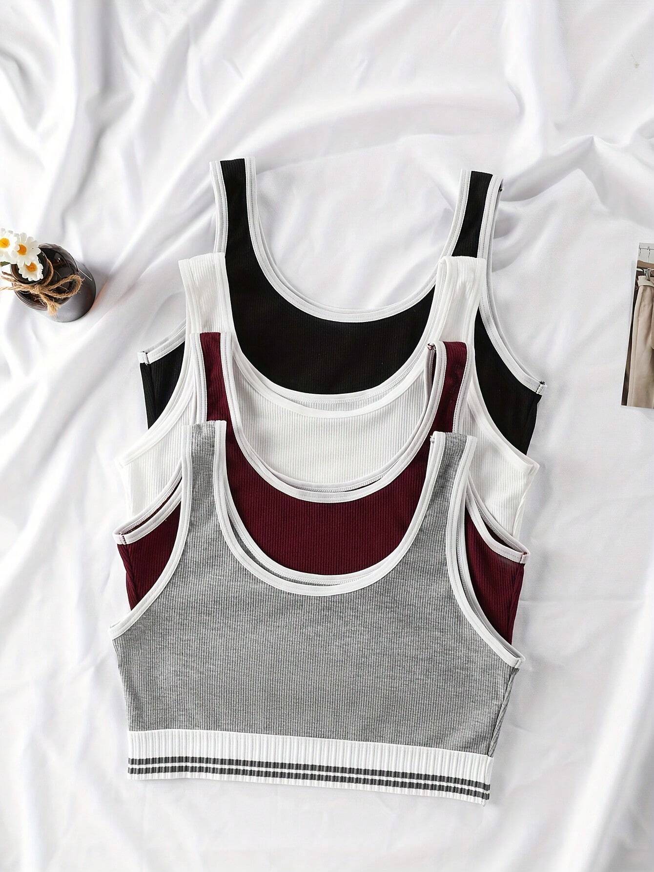 4pcs/Set Women Solid Color Breathable & Comfortable Vest