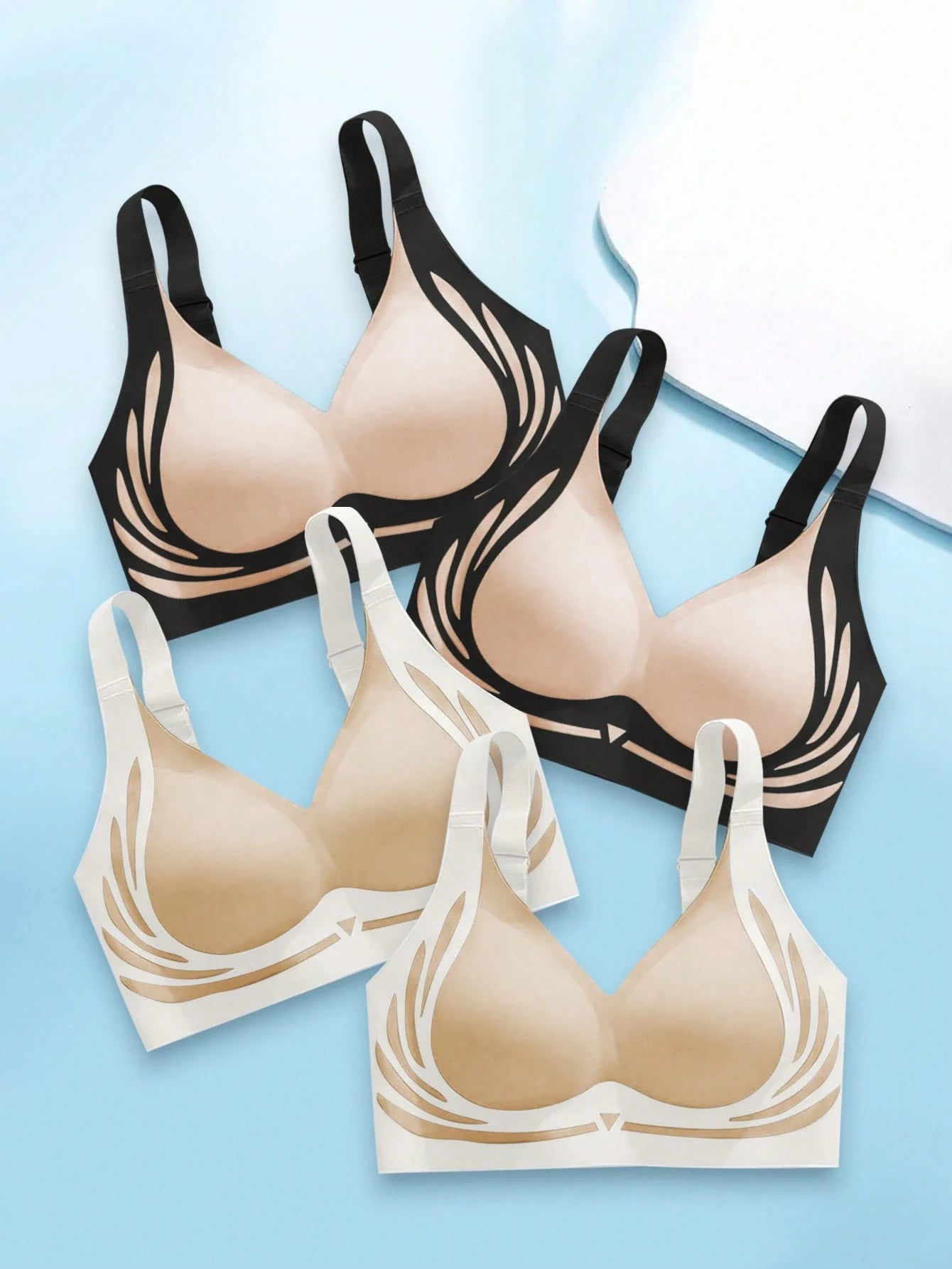 4pcs/Set Women's Wireless Minimalist Lift Seamless Bras With Back Closure
