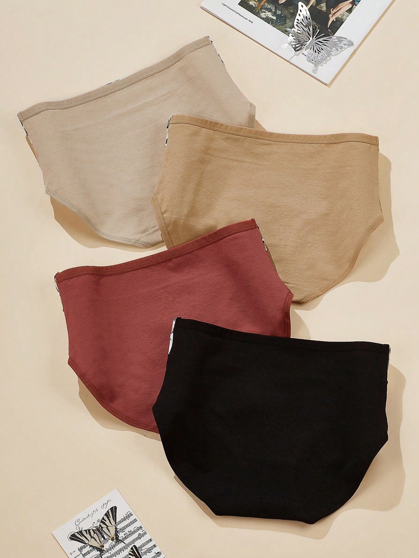 4pcs Women Cotton High Waist Panty, Minimalist Plus Size Briefs With Printed Pattern