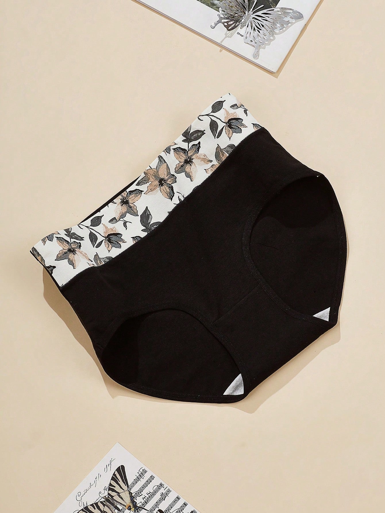 4pcs Women Cotton High Waist Panty, Minimalist Plus Size Briefs With Printed Pattern