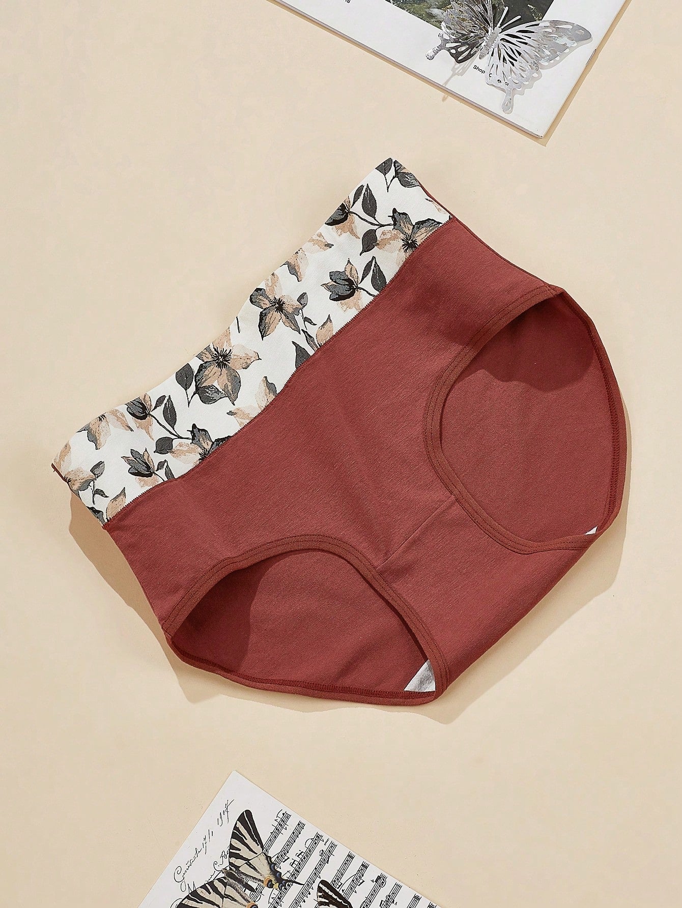 4pcs Women Cotton High Waist Panty, Minimalist Plus Size Briefs With Printed Pattern