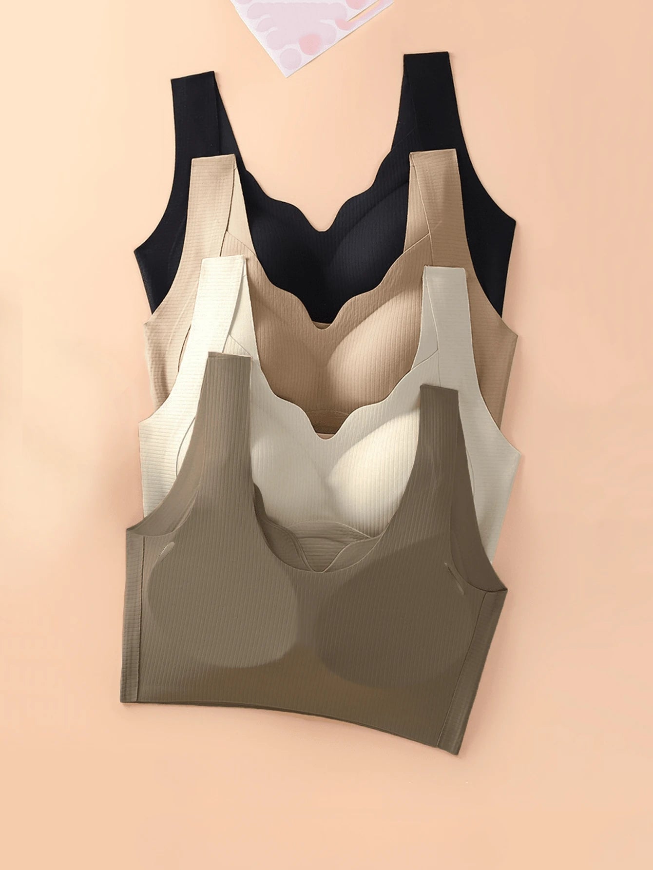 Women's Solid Color Wireless No-Underwire Supportive V-Neck Breathable & Comfortable Lingerie Bra