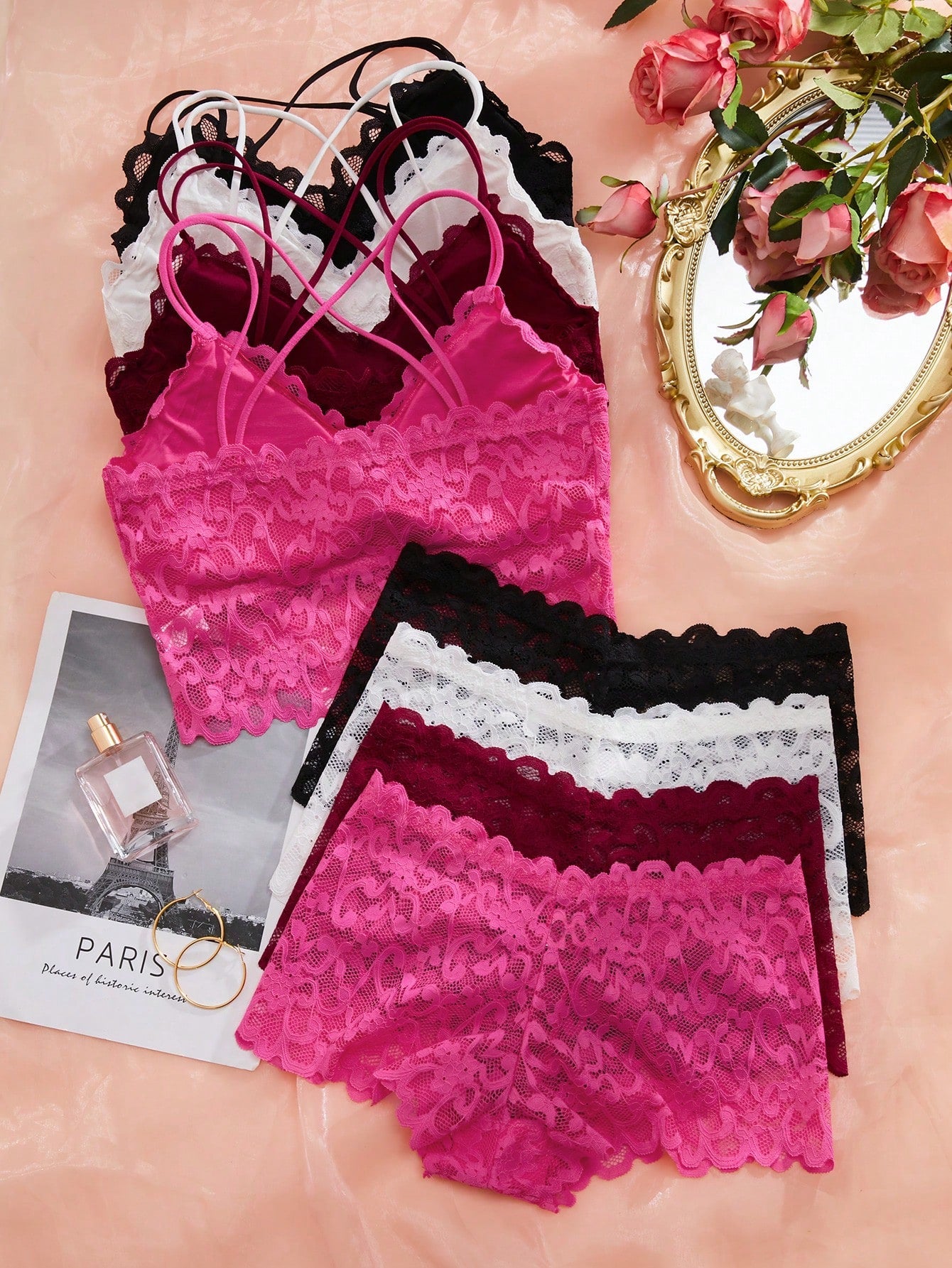 4pcs/Set Lace Wireless Bra And Panties Set Lingerie Set