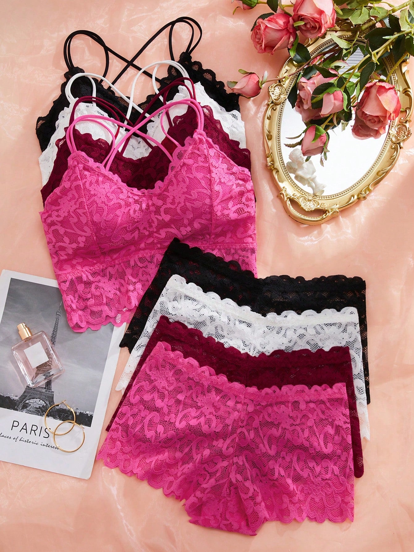 4pcs/Set Lace Wireless Bra And Panties Set Lingerie Set