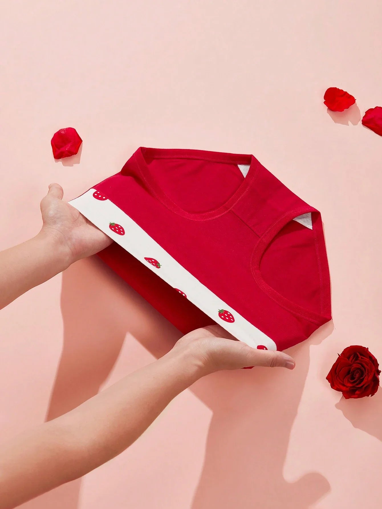 3pcs Strawberry Print High Waisted Seamless Panties