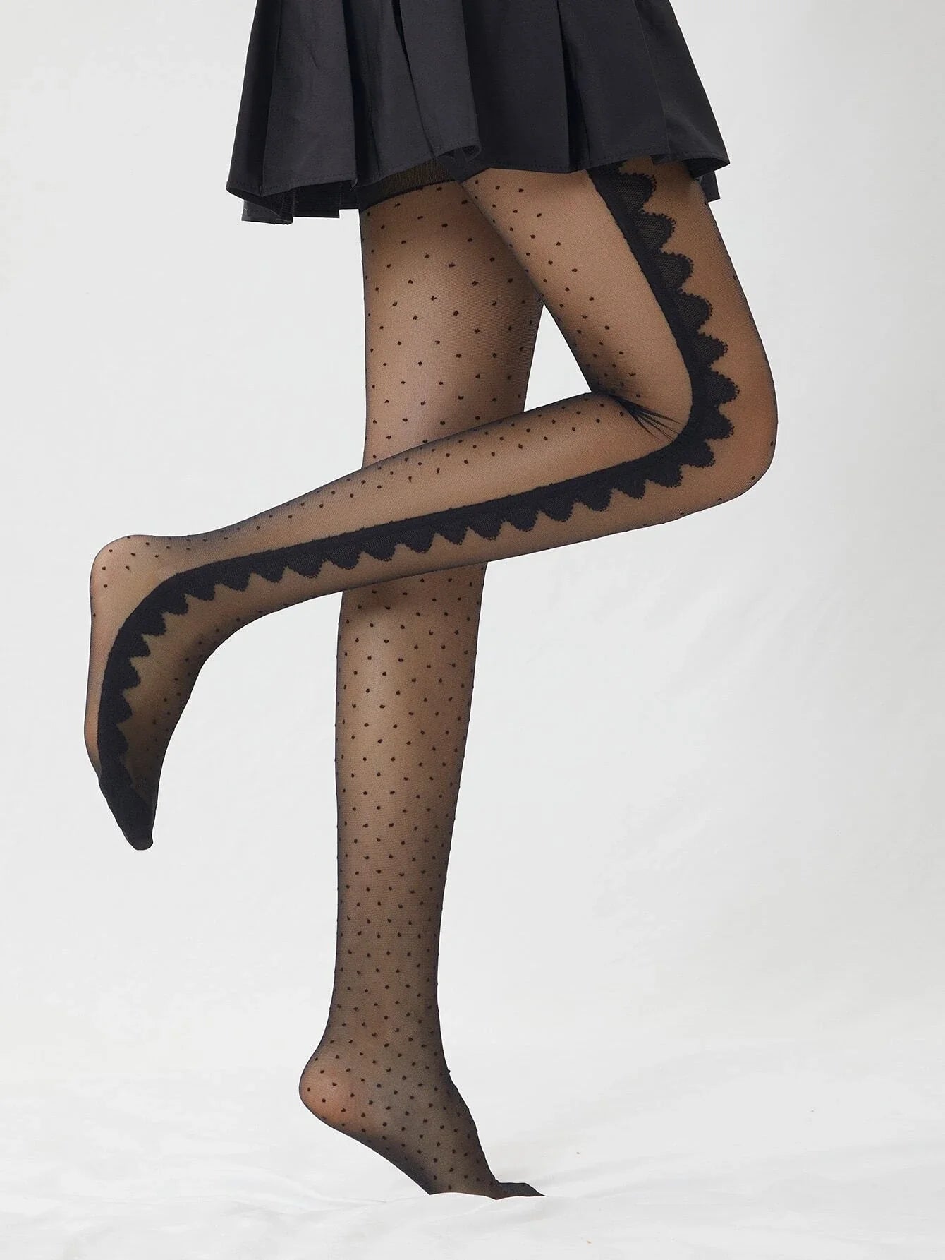 3pairs Polka Dot Pattern Black Tights For Women