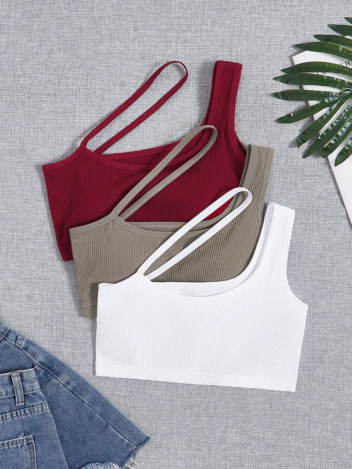 Yoga Sxy 3pcs Medium Support Asymmetrical Neck Sports Bra Multicolor 3