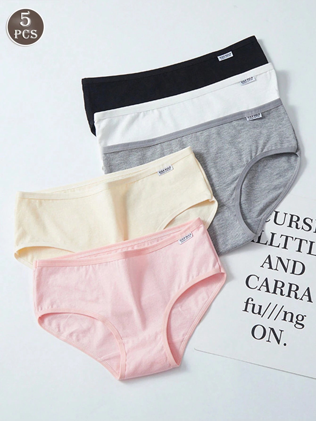 5pcs/Pack Maillard Women's Solid Color Low-Waist Briefs
