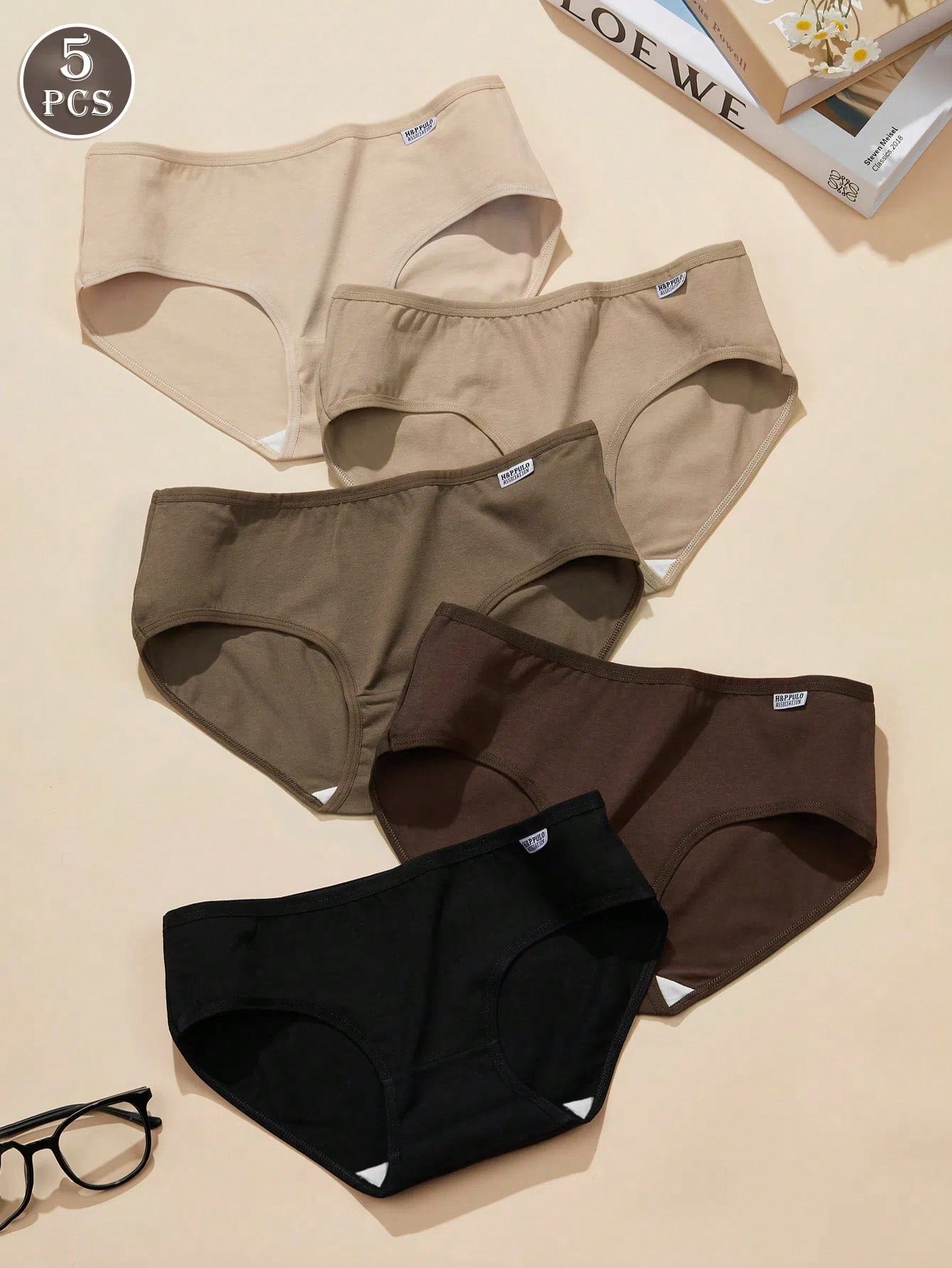 5pcs/Pack Maillard Women's Solid Color Low-Waist Briefs