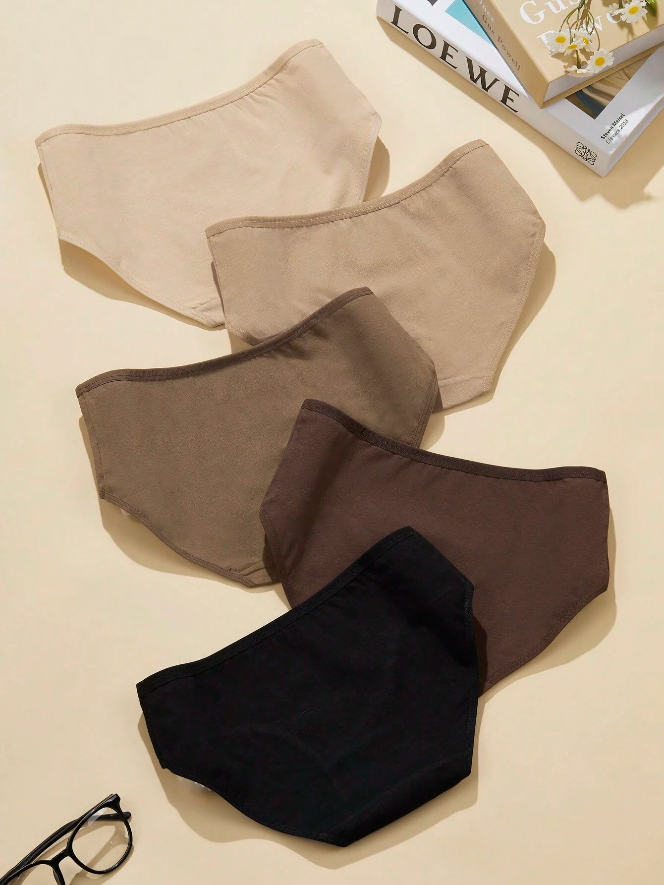 5pcs/Pack Maillard Women's Solid Color Low-Waist Briefs