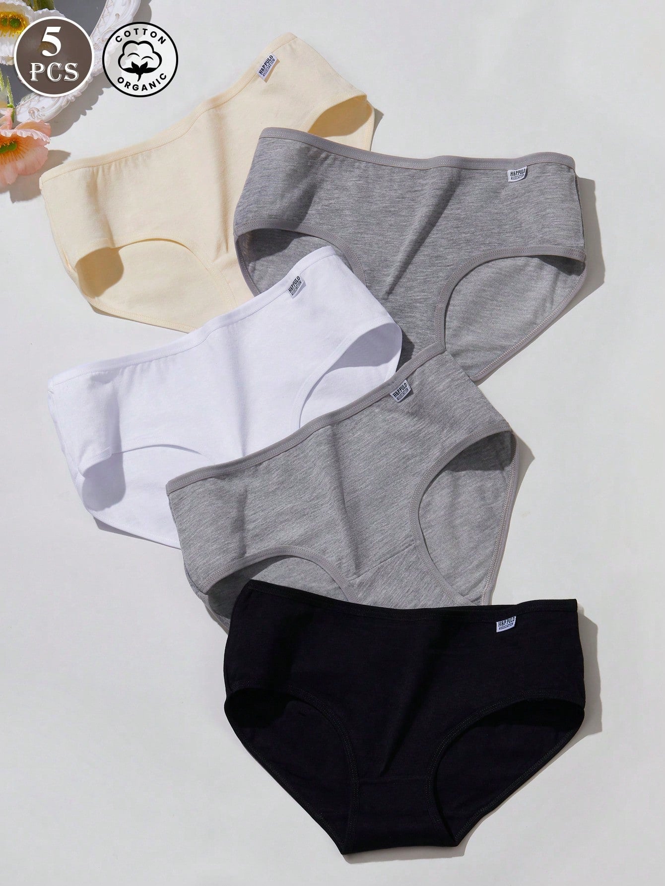 5pcs/Pack Maillard Women's Solid Color Low-Waist Briefs