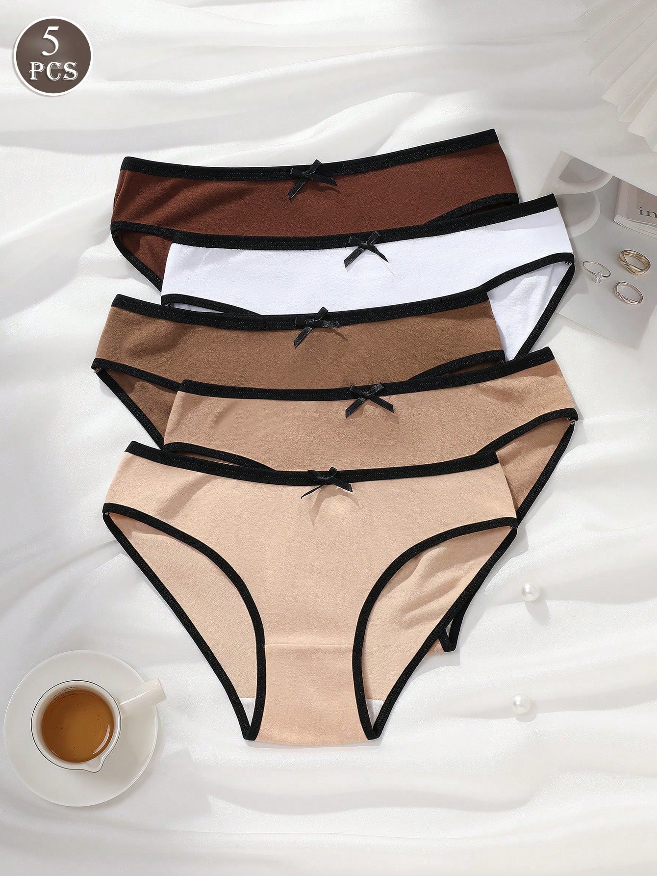 5pcs/Pack Maillard Women's Solid Color Low-Waist Briefs