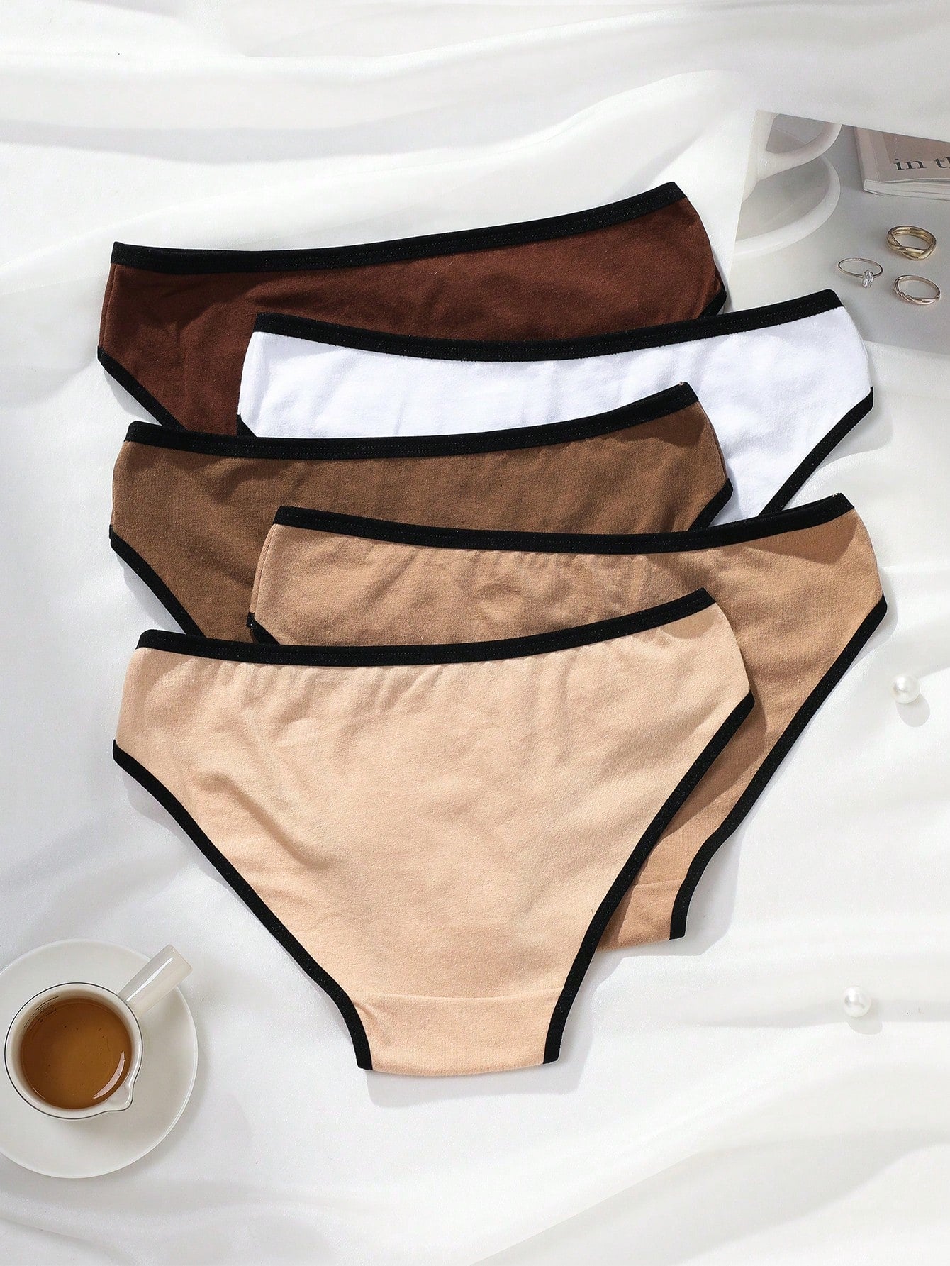 5pcs/Pack Maillard Women's Solid Color Low-Waist Briefs