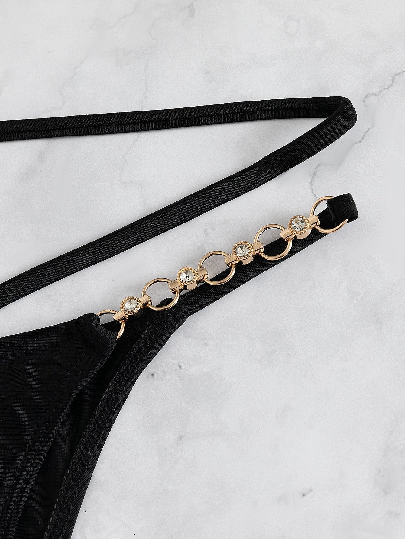 Chain Detail Cut Out Thong Bikini Bottom