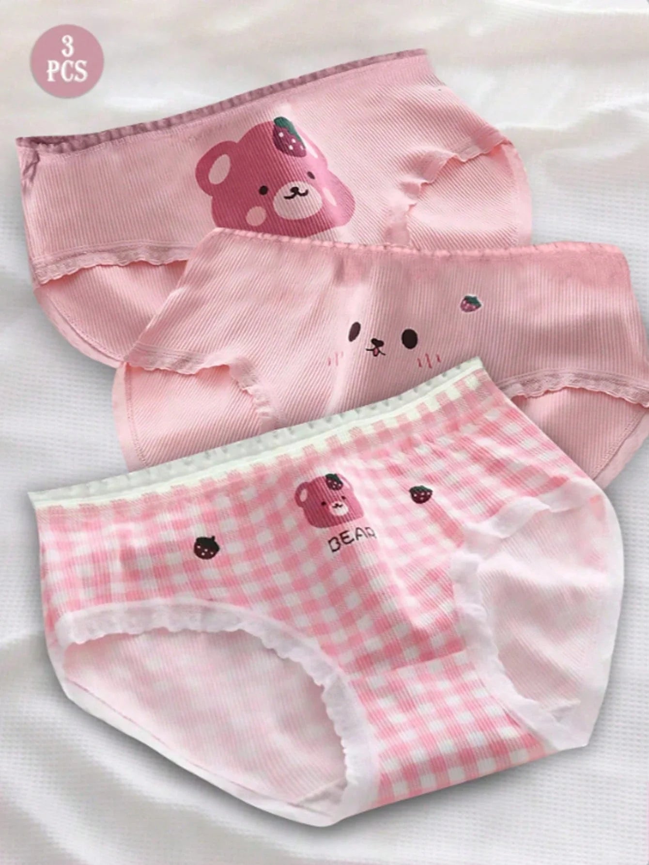 3pcs/Pack Cute Cartoon Print Soft Breathable Mid-Rise Panties