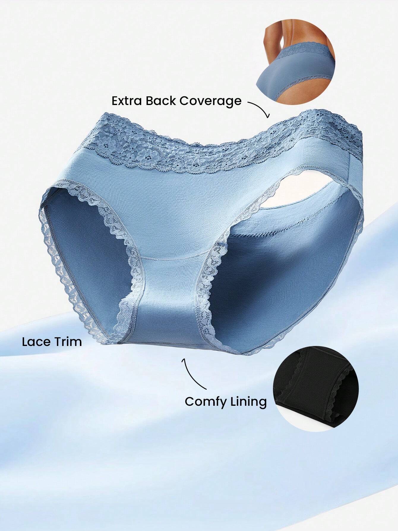 LUVLETTE 3-Pack High-Rise Cotton Girly Women's Underwear Briefs Panty Set