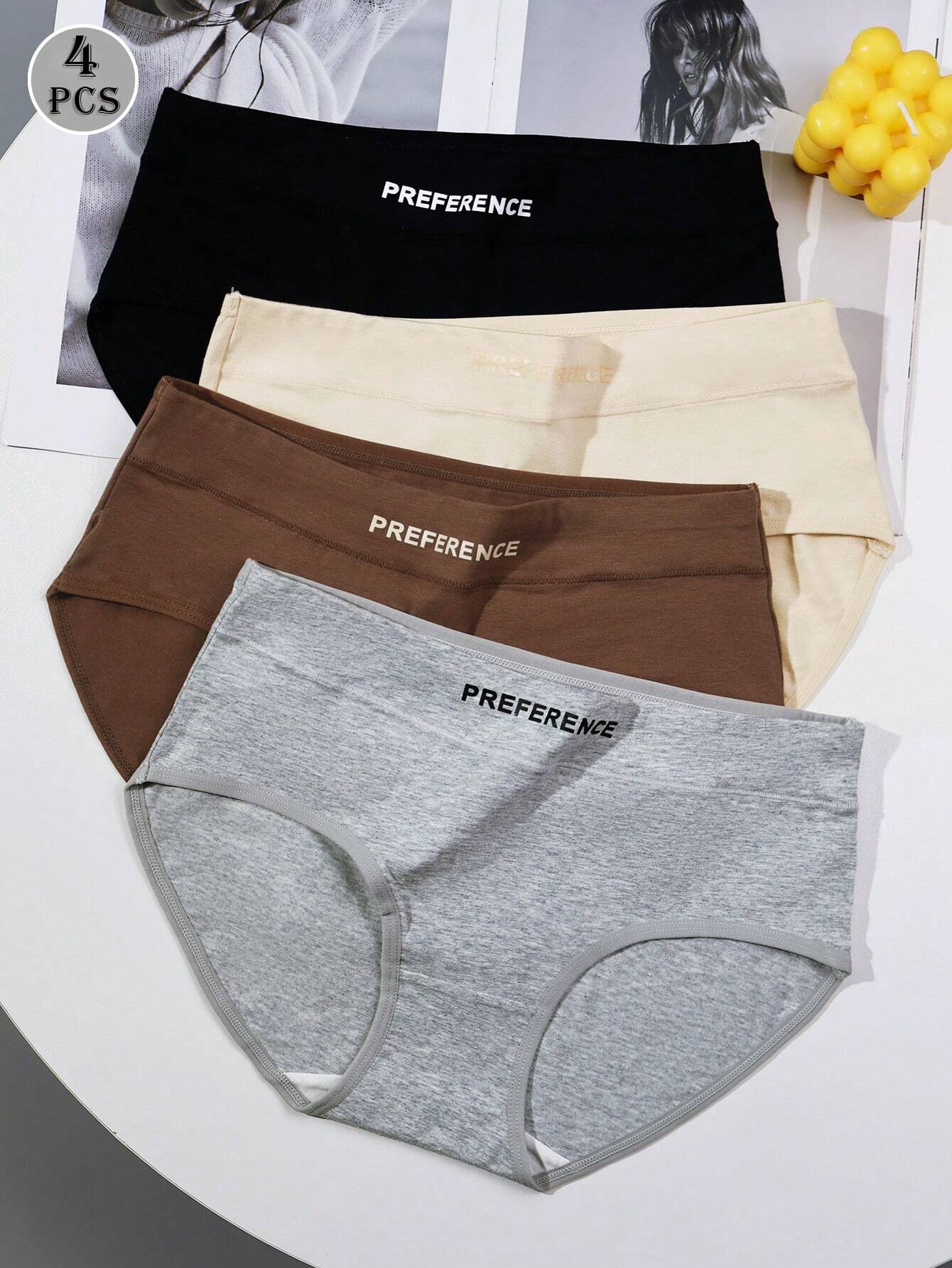 4pcs Women's Solid Color Seamless Breathable Soft Athletic Triangle Underwear With MELRAD Letter Print