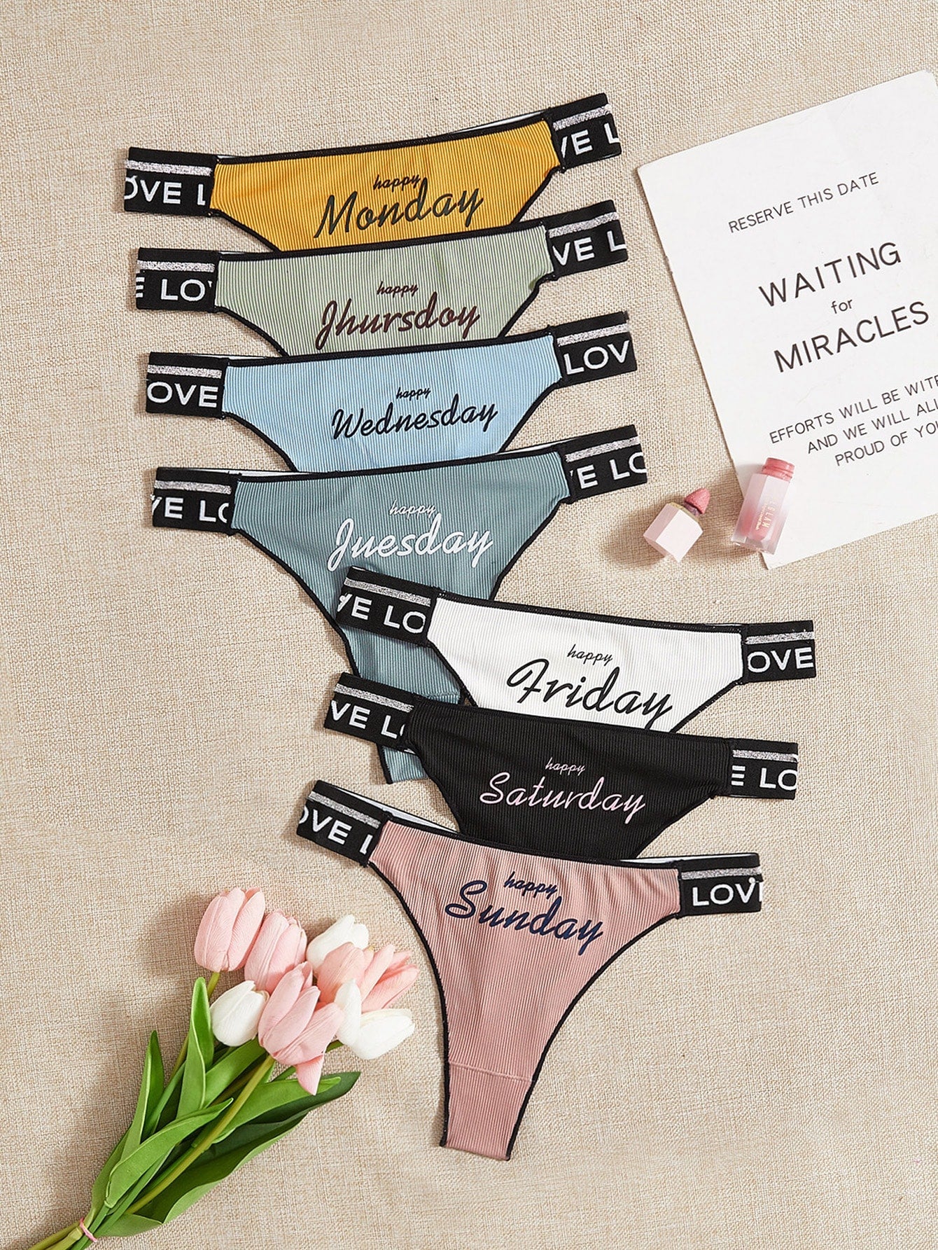 7pack Letter Graphic Panty Set