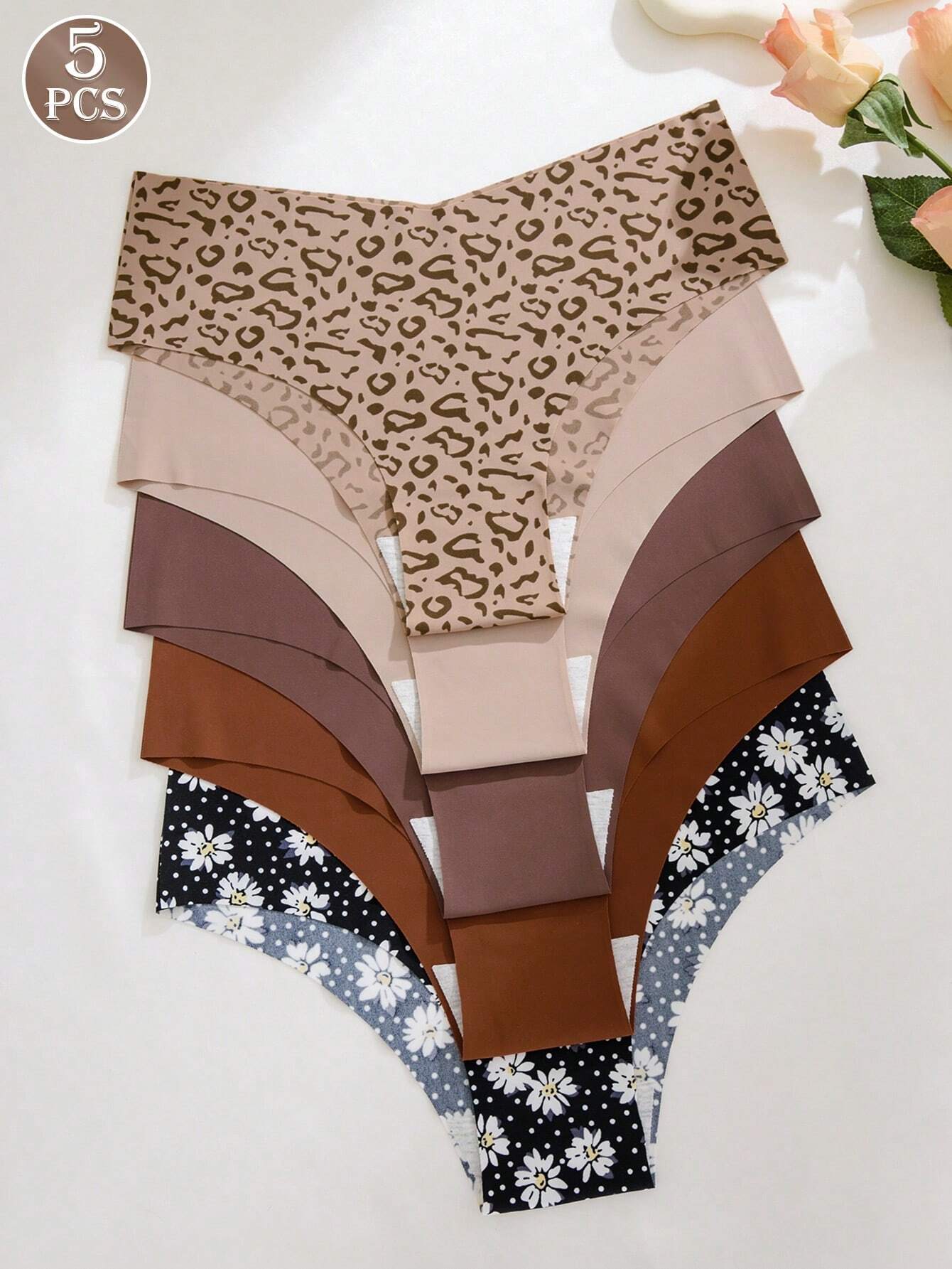 5pcs/Pack Women's Seamless Adhesive Breathable Sexy Bikini Briefs