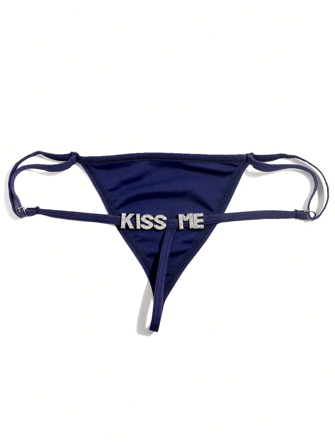 Custom Thong G-Strings With Gold Charms Name Personalized Charm Thong Royal Blue One-Size