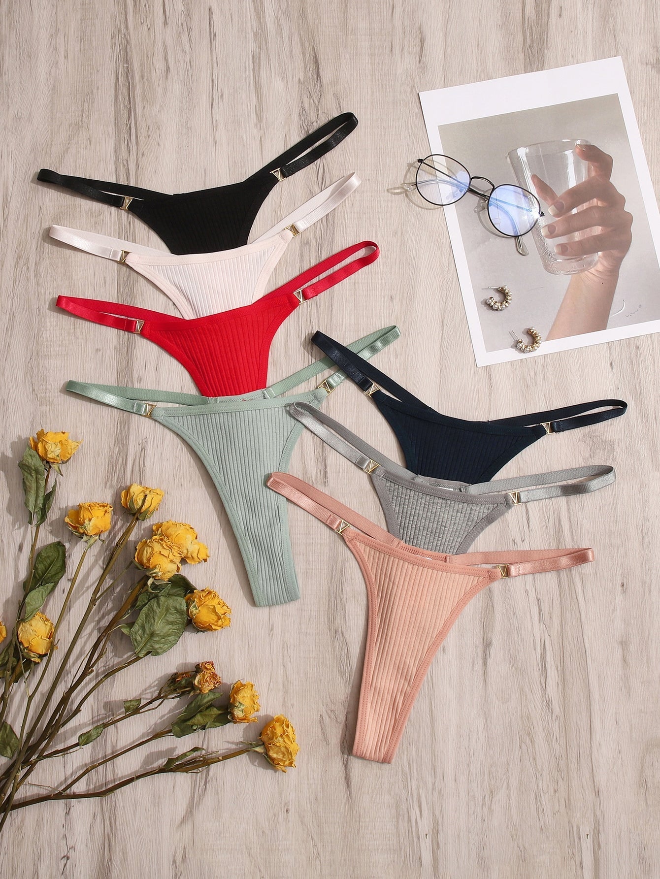 7pack Ribbed Knit Thong S Multicolor 3