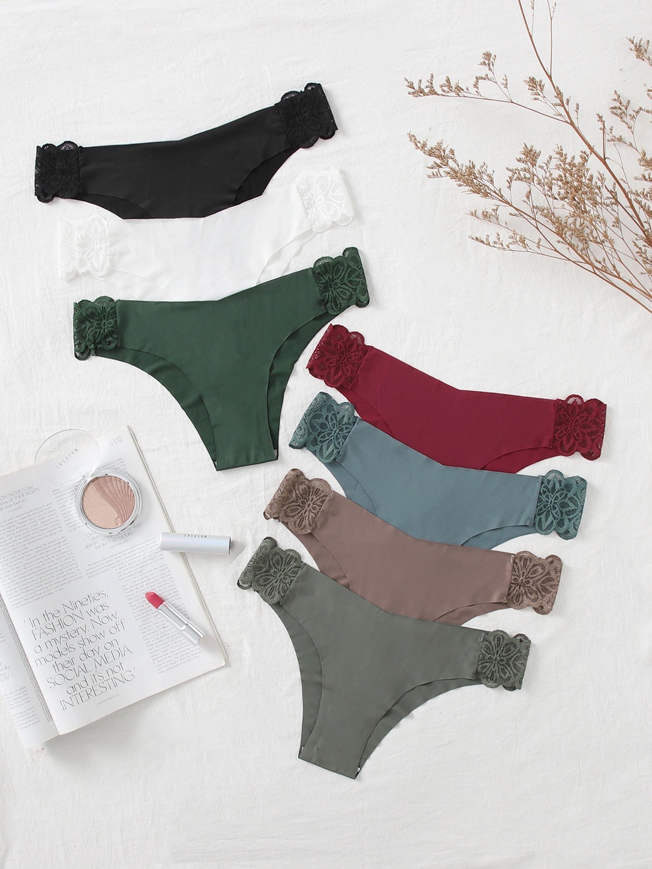 7pack Contrast Lace Panty Set