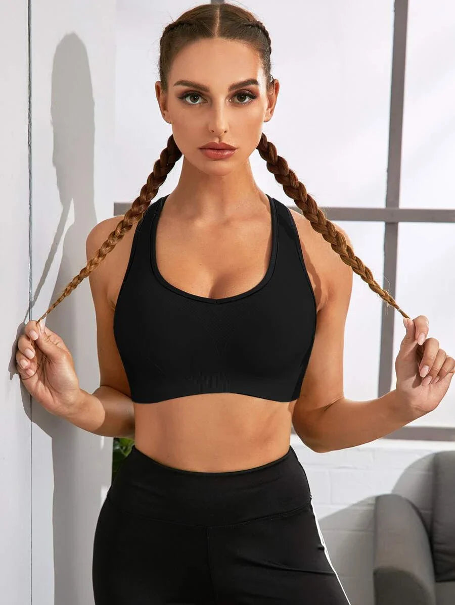 Cut Out Racer Back Contrast Binding Sports Bra