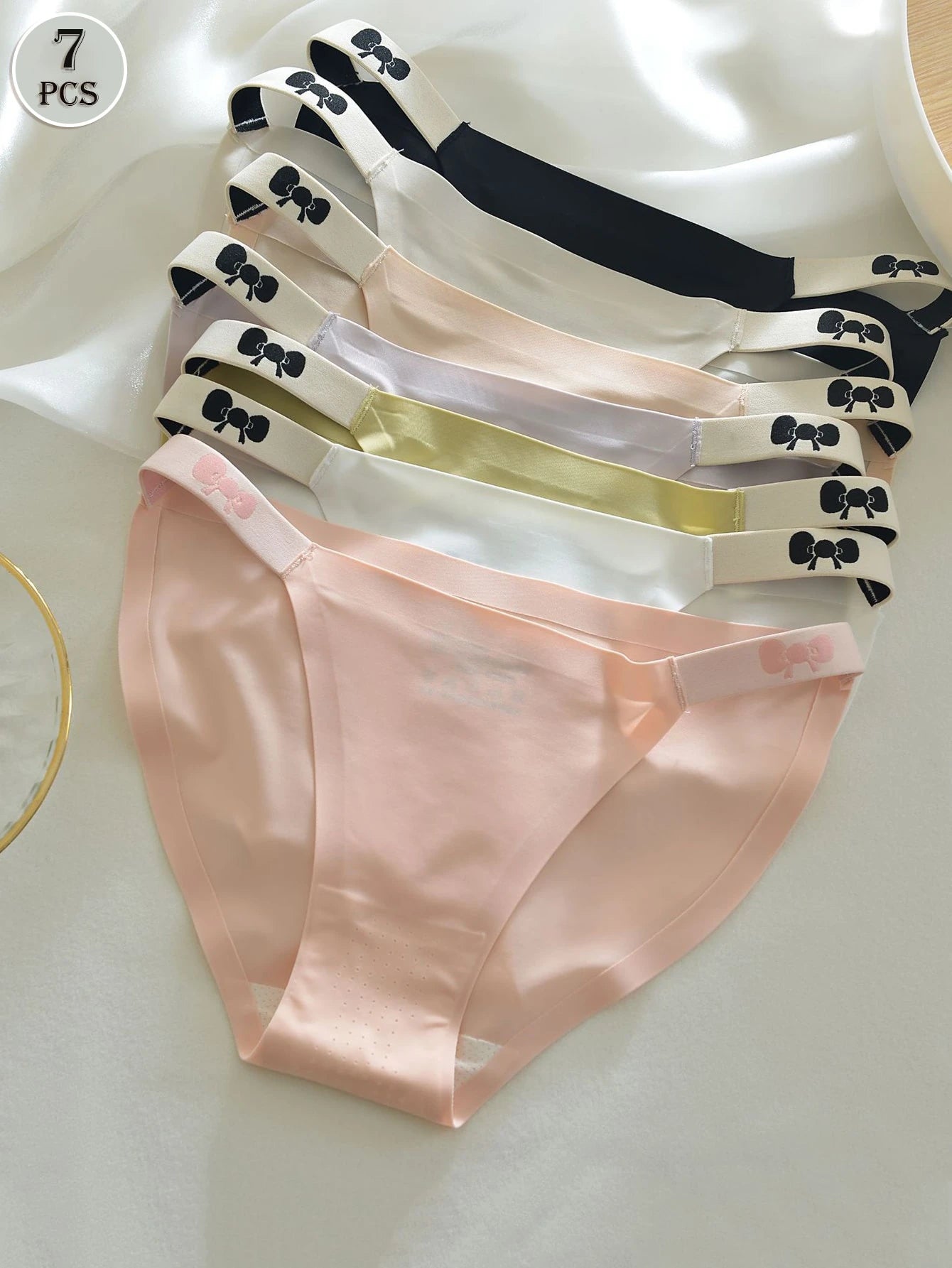 7pcs/Pack Women Cute Printed Ice Silk Breathable Hipster Panties