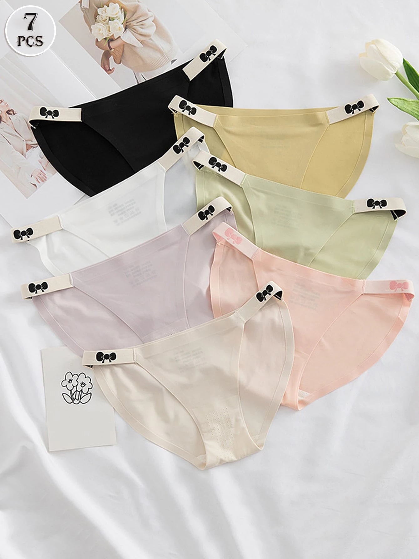 7pcs/Pack Women Cute Printed Ice Silk Breathable Hipster Panties