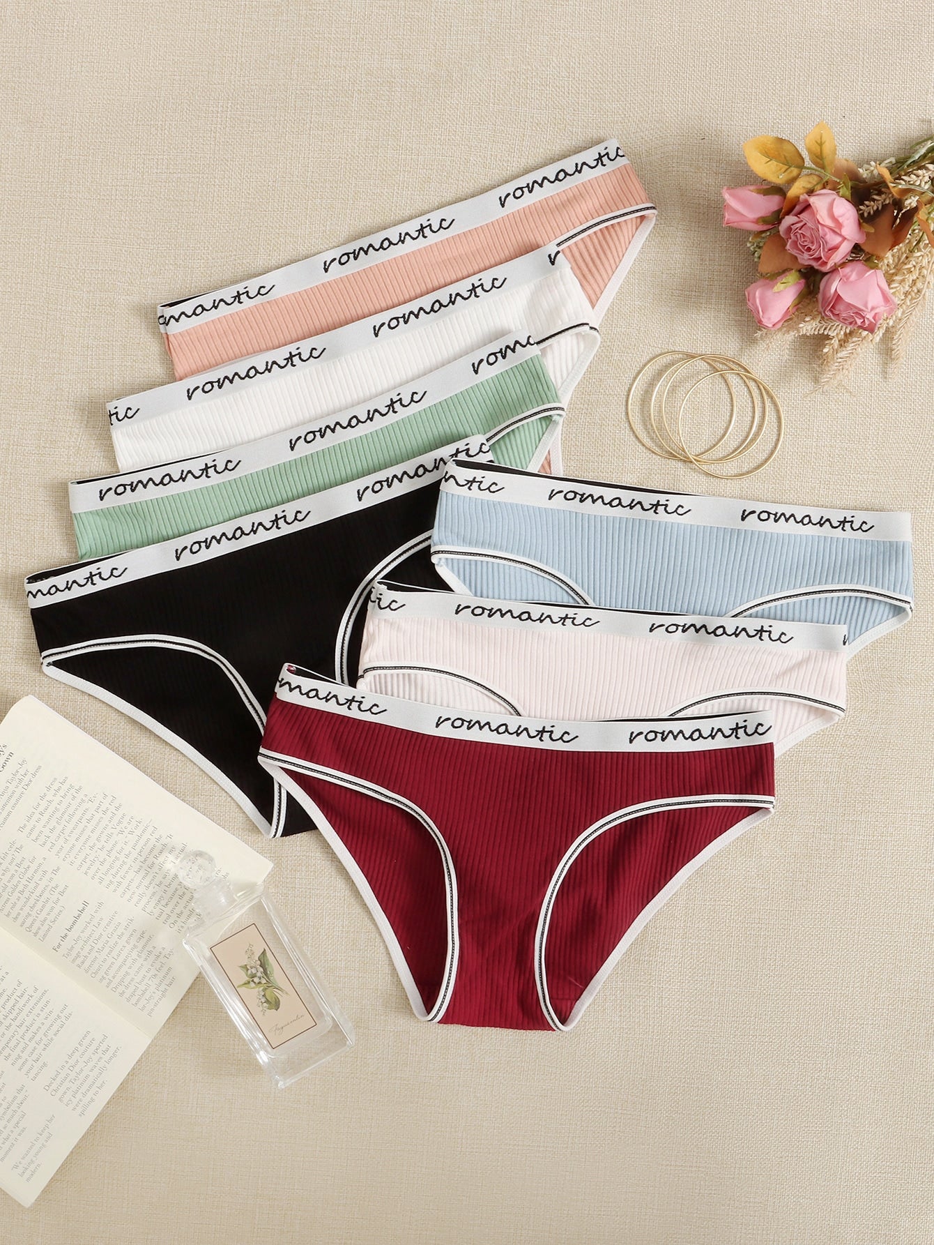 7pack Letter Tape Ribbed Knit Contrast Binding Brief
