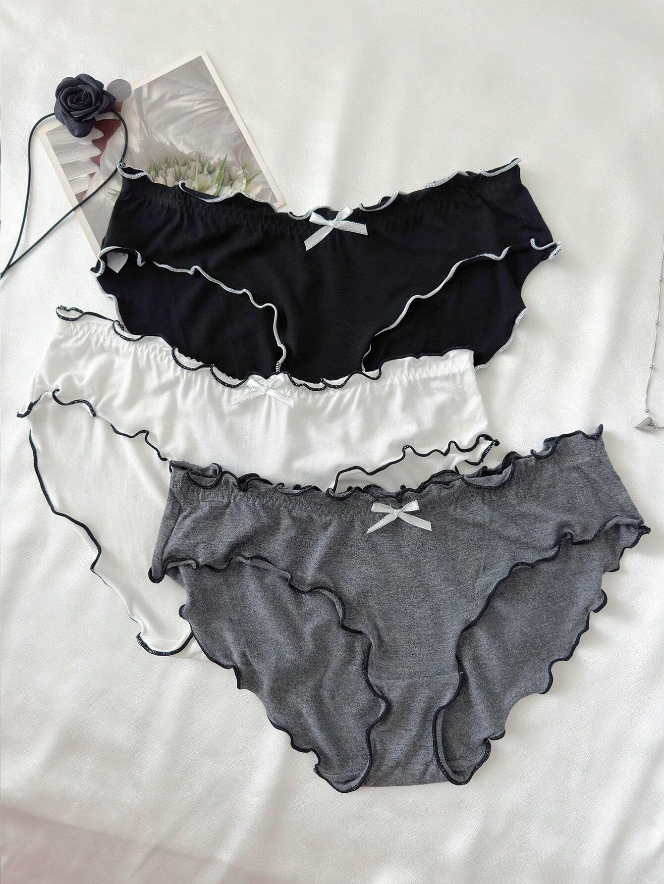 Comfortable And Breathable Lady Triangle Panties With Ruffled Edge Multicolor