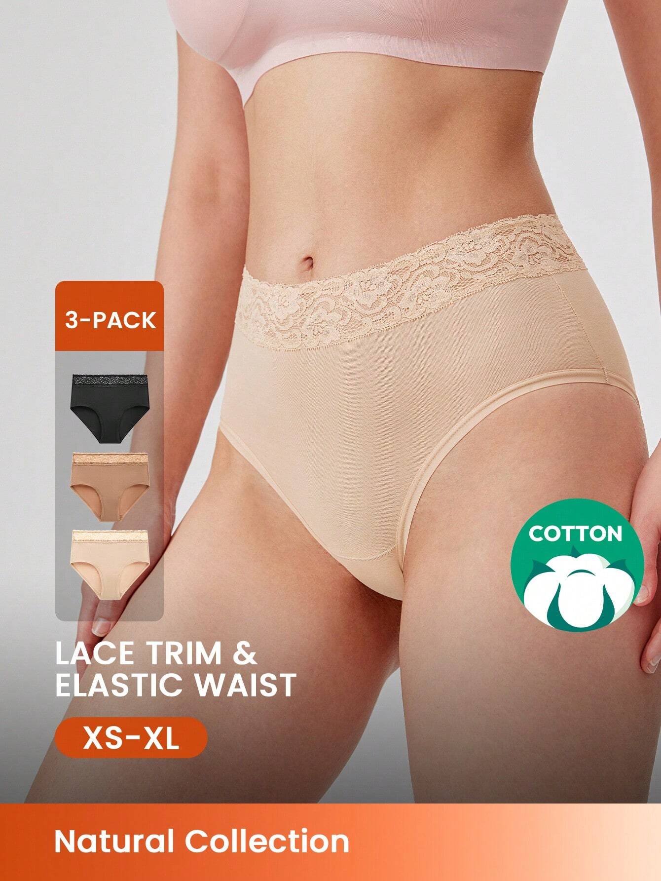 LUVLETTE 3-Pack High-Rise Cotton Girly Women's Underwear Briefs Panty Set