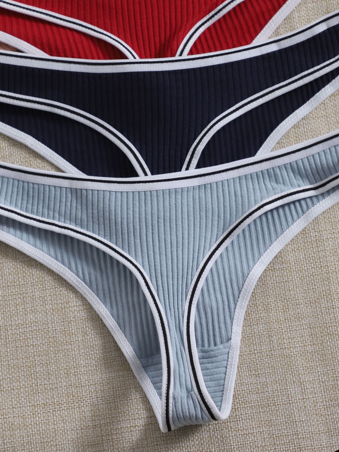 7pack Contrast Binding Ribbed Knit Thong