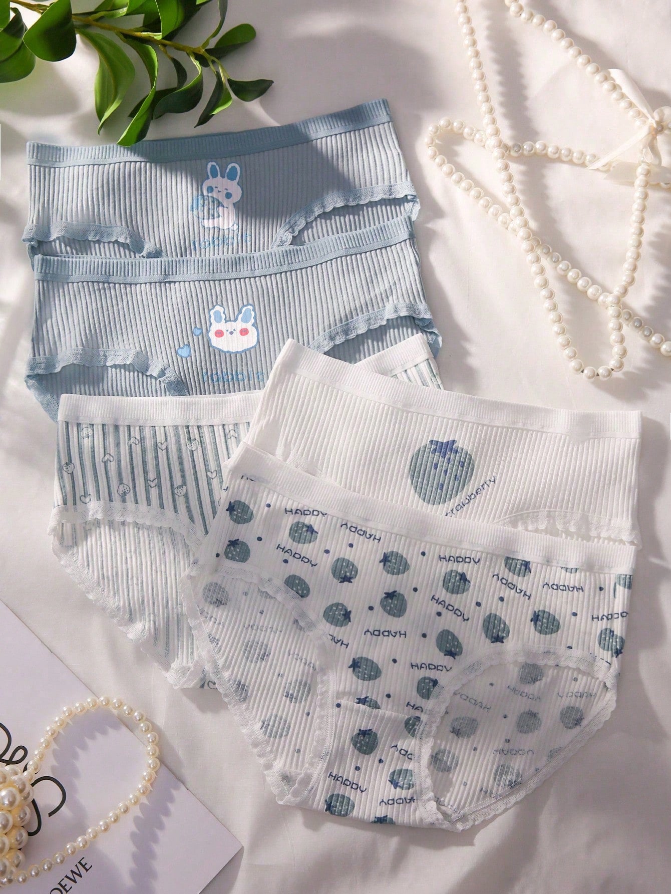 5pack Cartoon Graphic Lace Trim Panty S Multicolor