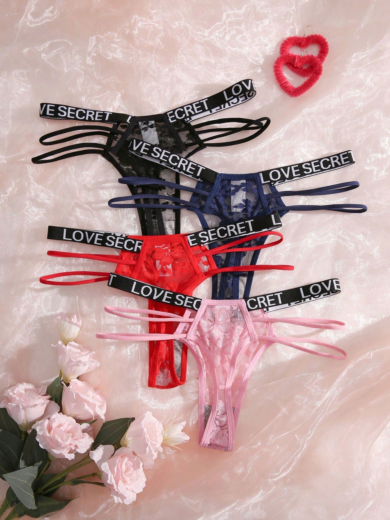 4pack Floral Lace Letter Tape Panty