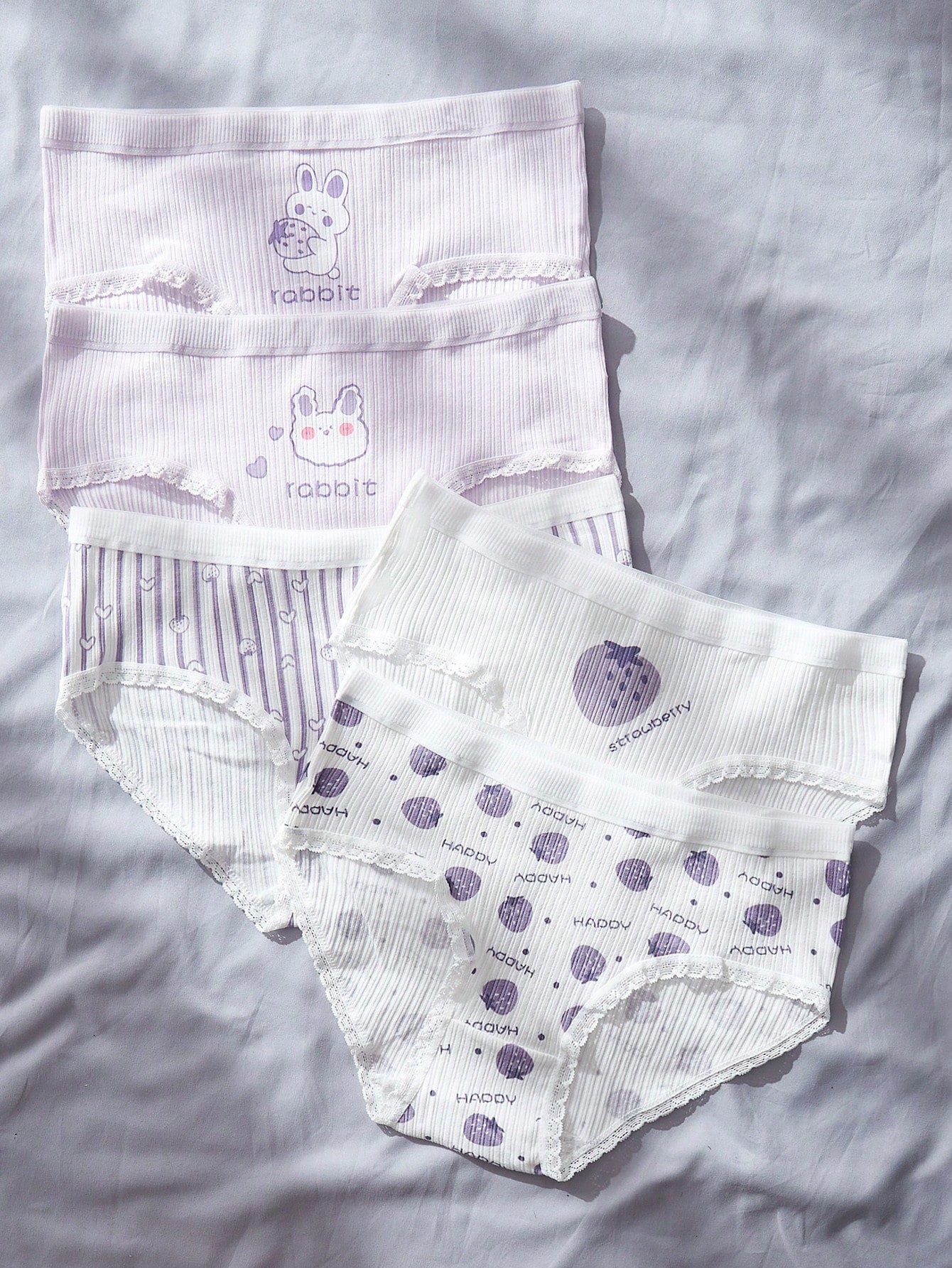 5pack Cartoon Graphic Lace Trim Panty