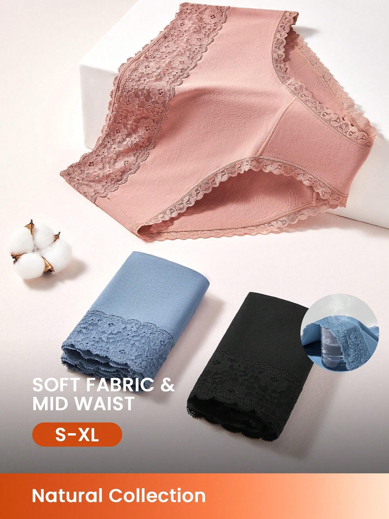 LUVLETTE 3-Pack High-Rise Cotton Girly Women's Underwear Briefs Panty Set