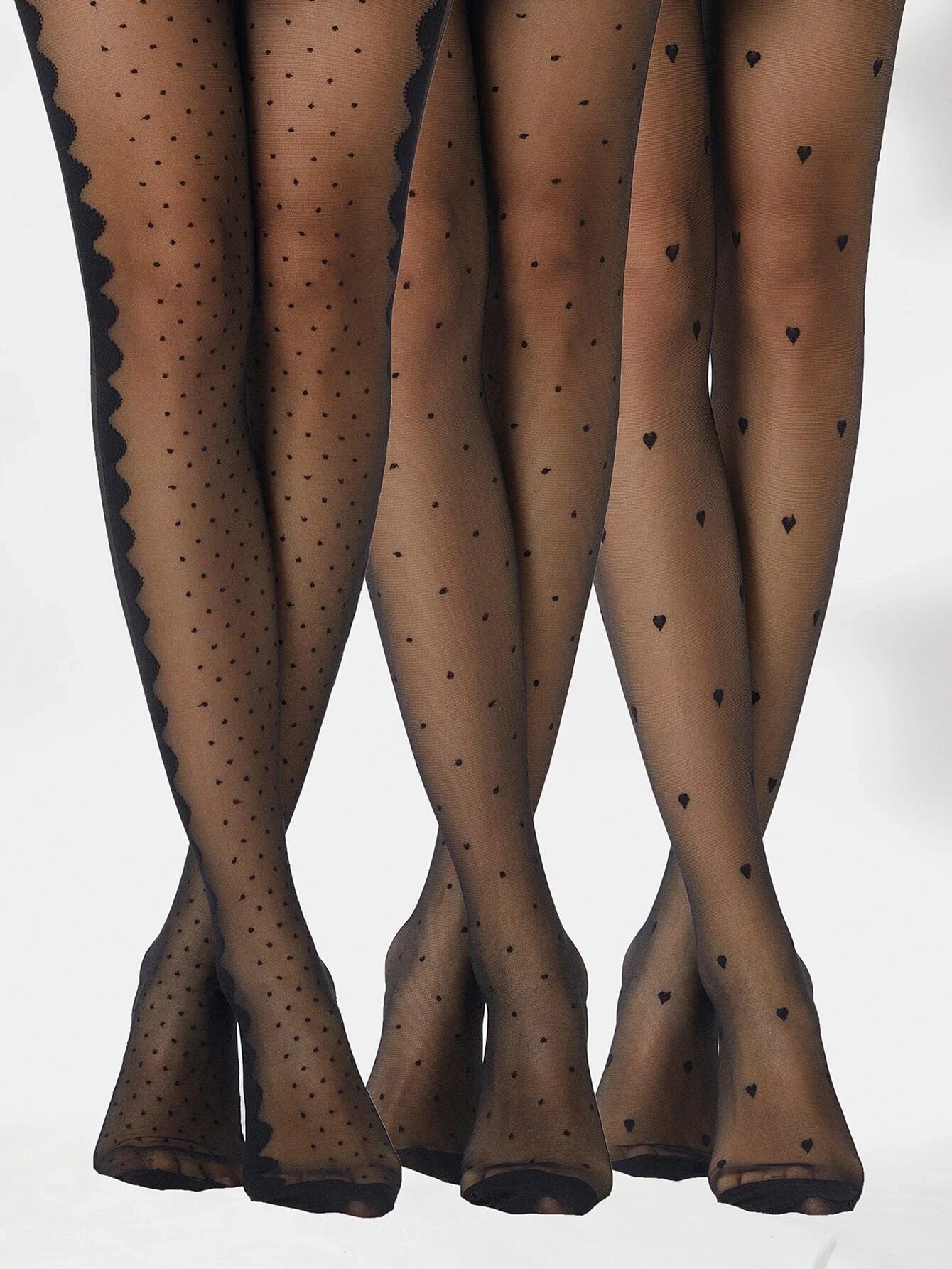 3pairs Polka Dot Pattern Black Tights For Women