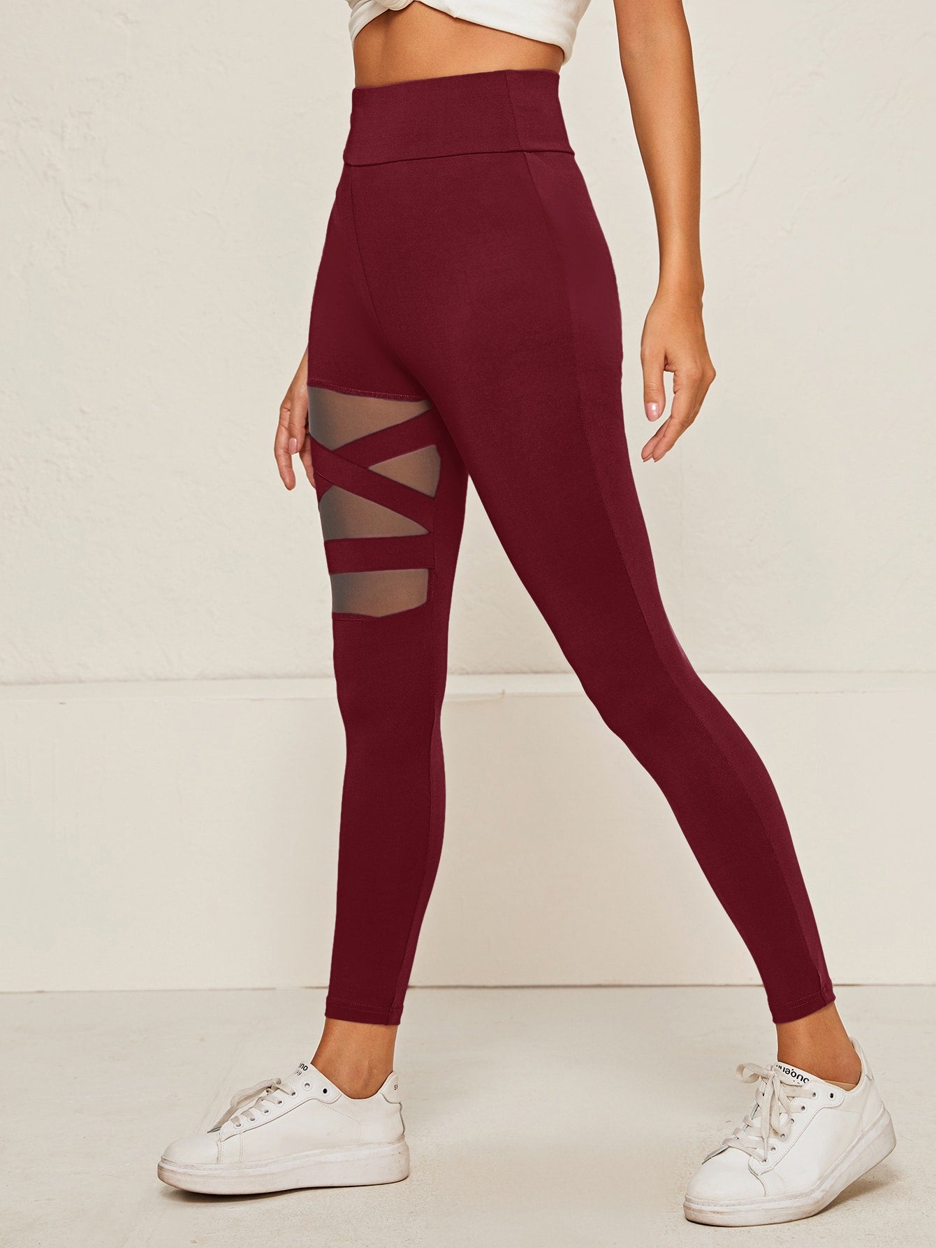 SHEIN Mulvari Wide Waistband Mesh Insert Leggings