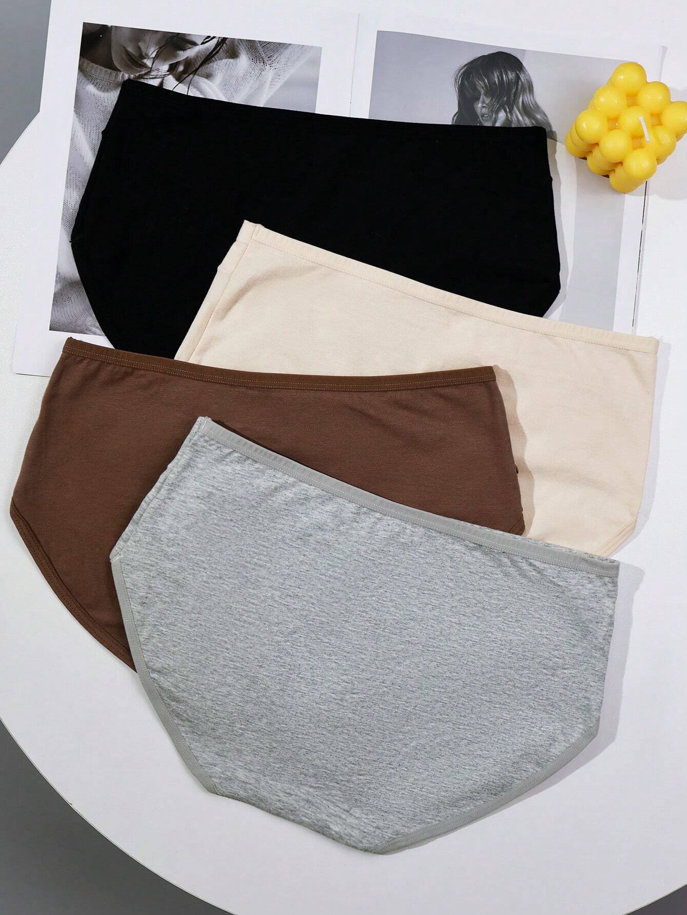 4pcs Women's Solid Color Seamless Breathable Soft Athletic Triangle Underwear With MELRAD Letter Print