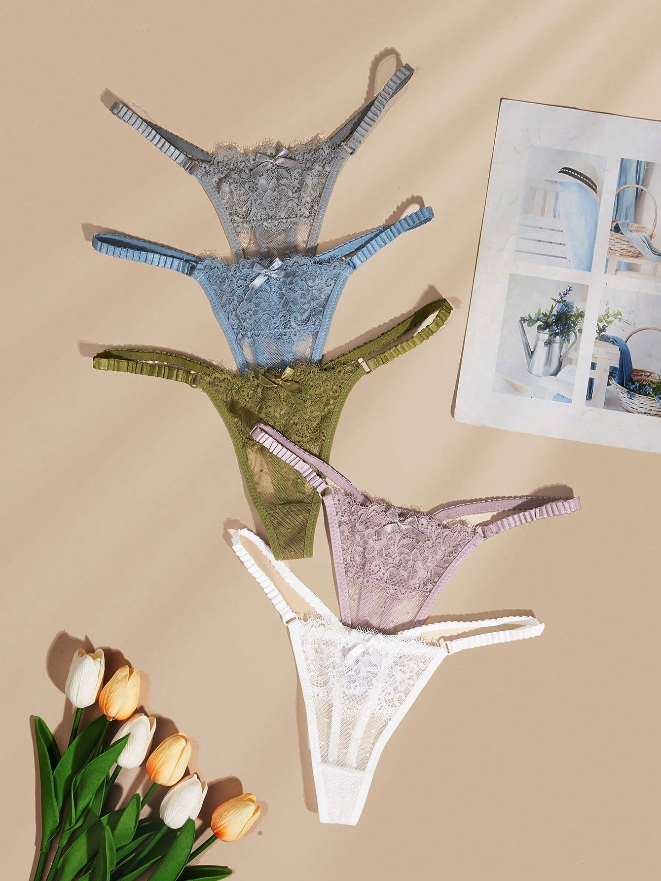 5pack Floral Lace Thong XS multicolour 6