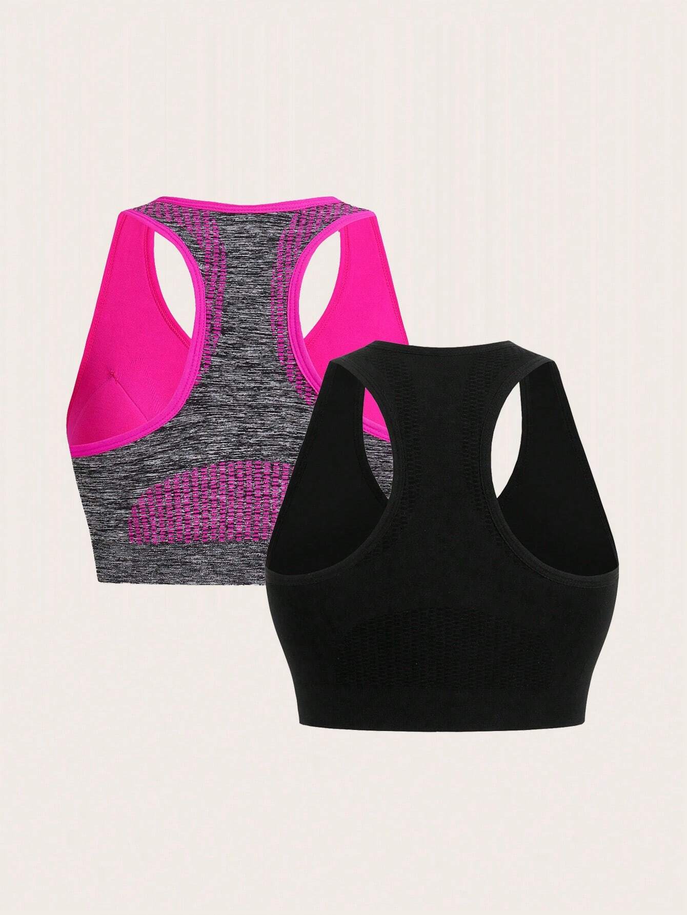 SHEIN Sport 2pcs Zip Up Ruched Front Sports Push Up Bra